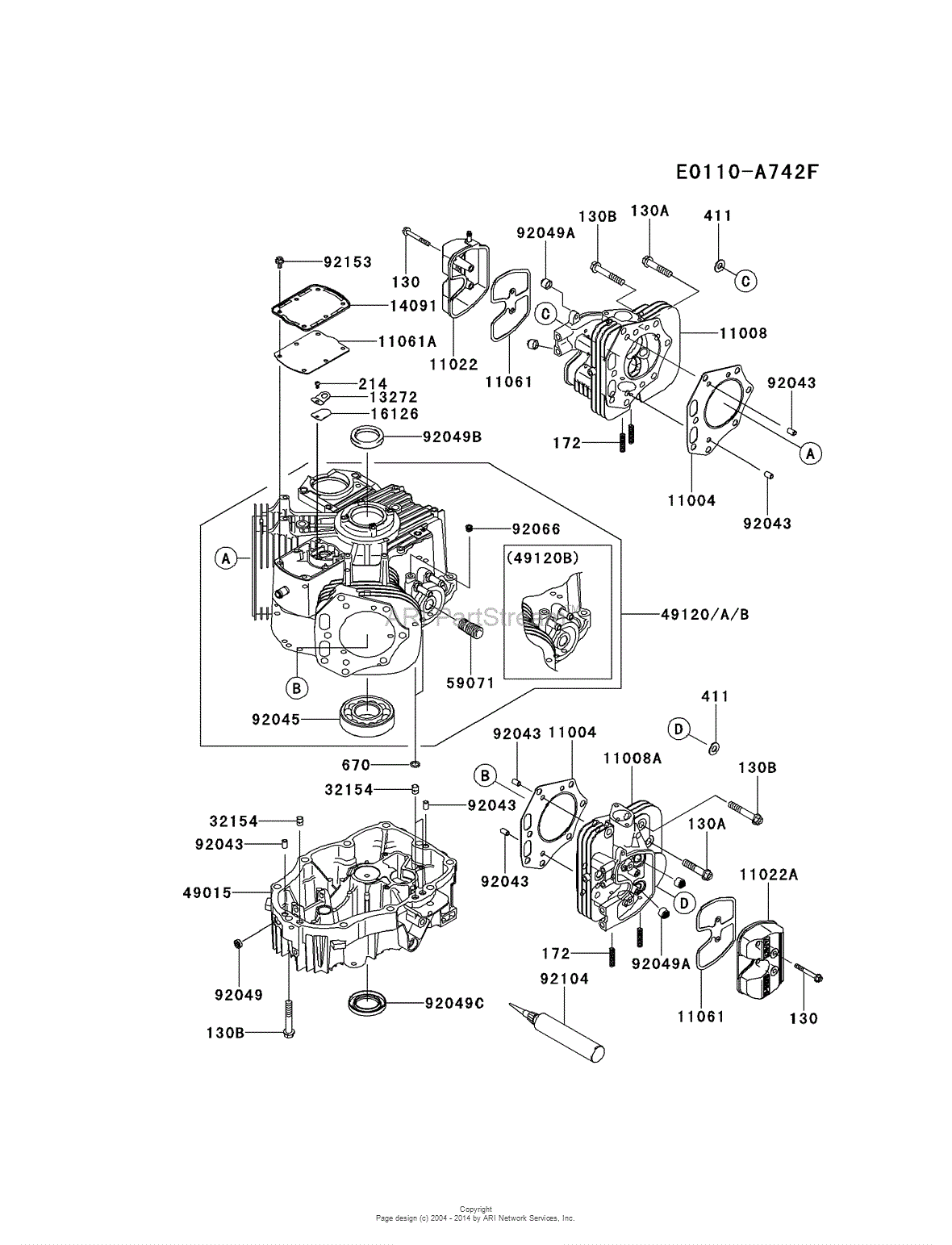 Kawasaki FX850V-BS10 4 Stroke Engine FX850V Parts Diagram for CYLINDER ...