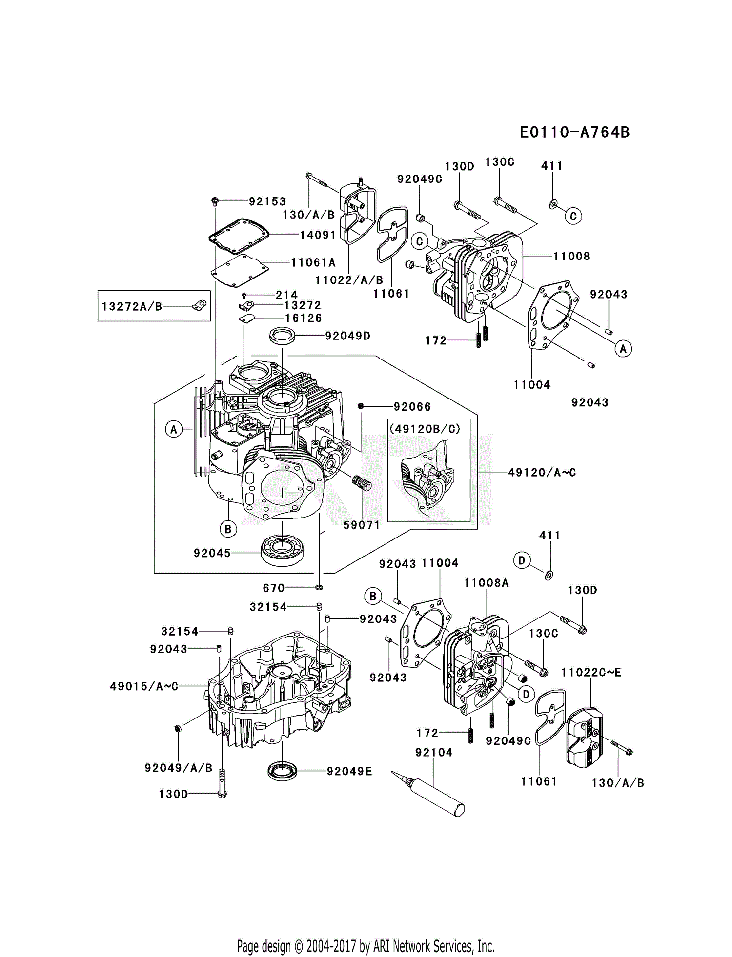 Kawasaki FX850V-DS07 4 Stroke Engine FX850V Parts Diagram for CYLINDER ...