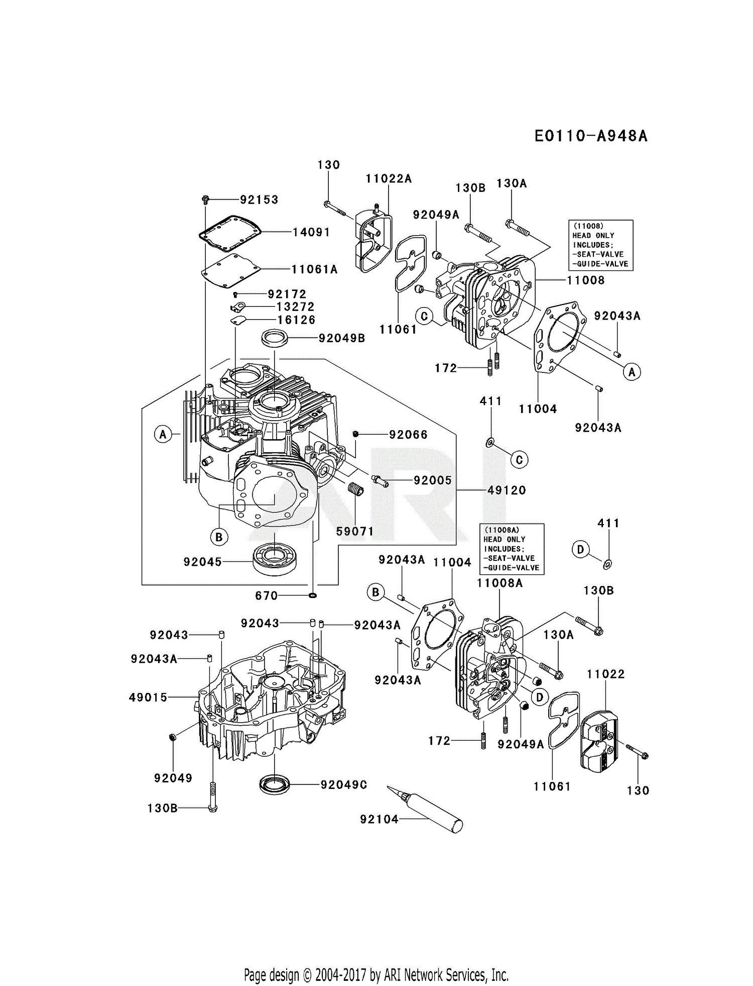 Kawasaki FX850V-FS09 4 Stroke Engine FX850V Parts Diagram for CYLINDER ...