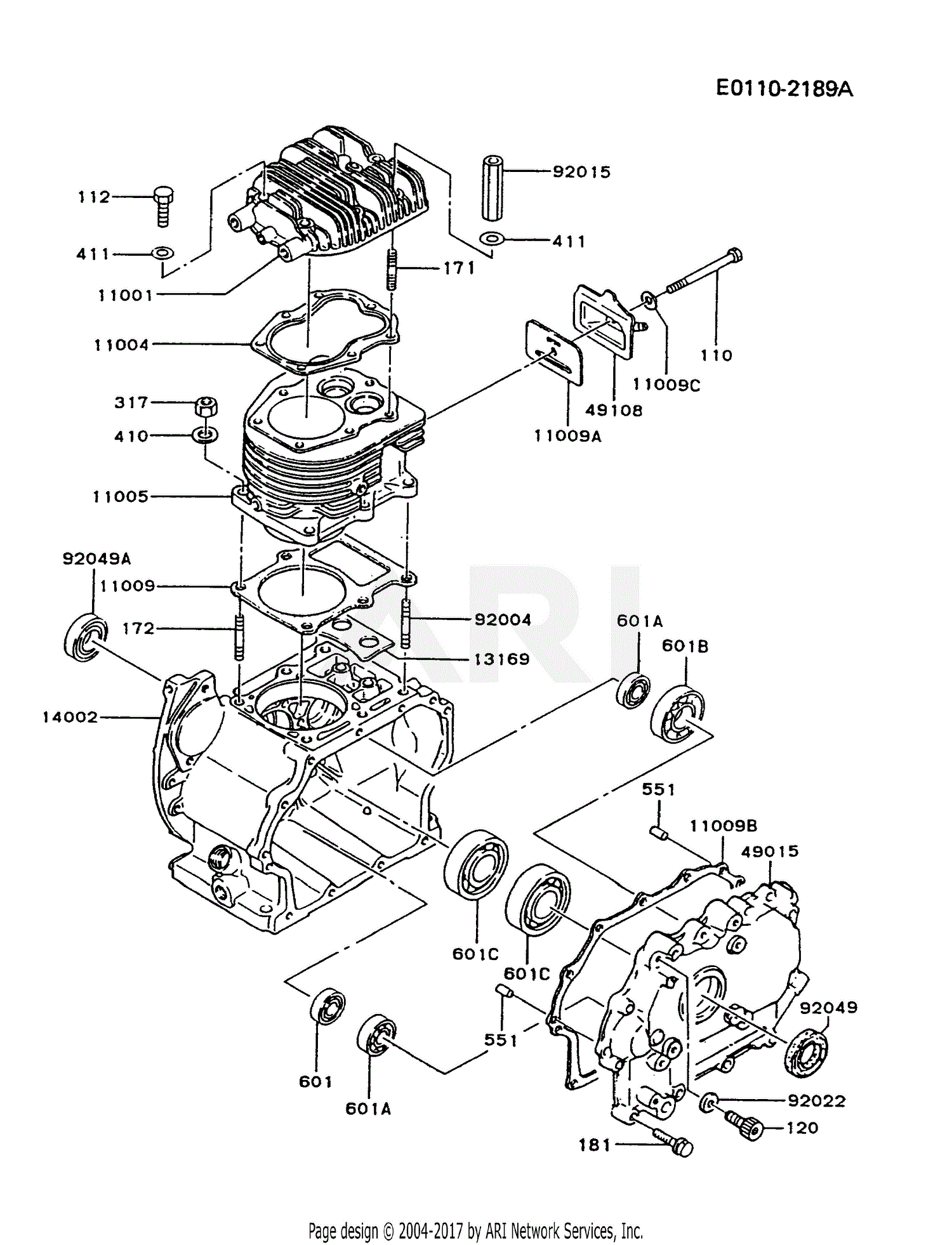 Kawasaki FZ340D-FS02 4 Stroke Engine FZ340D Parts Diagram for CYLINDER