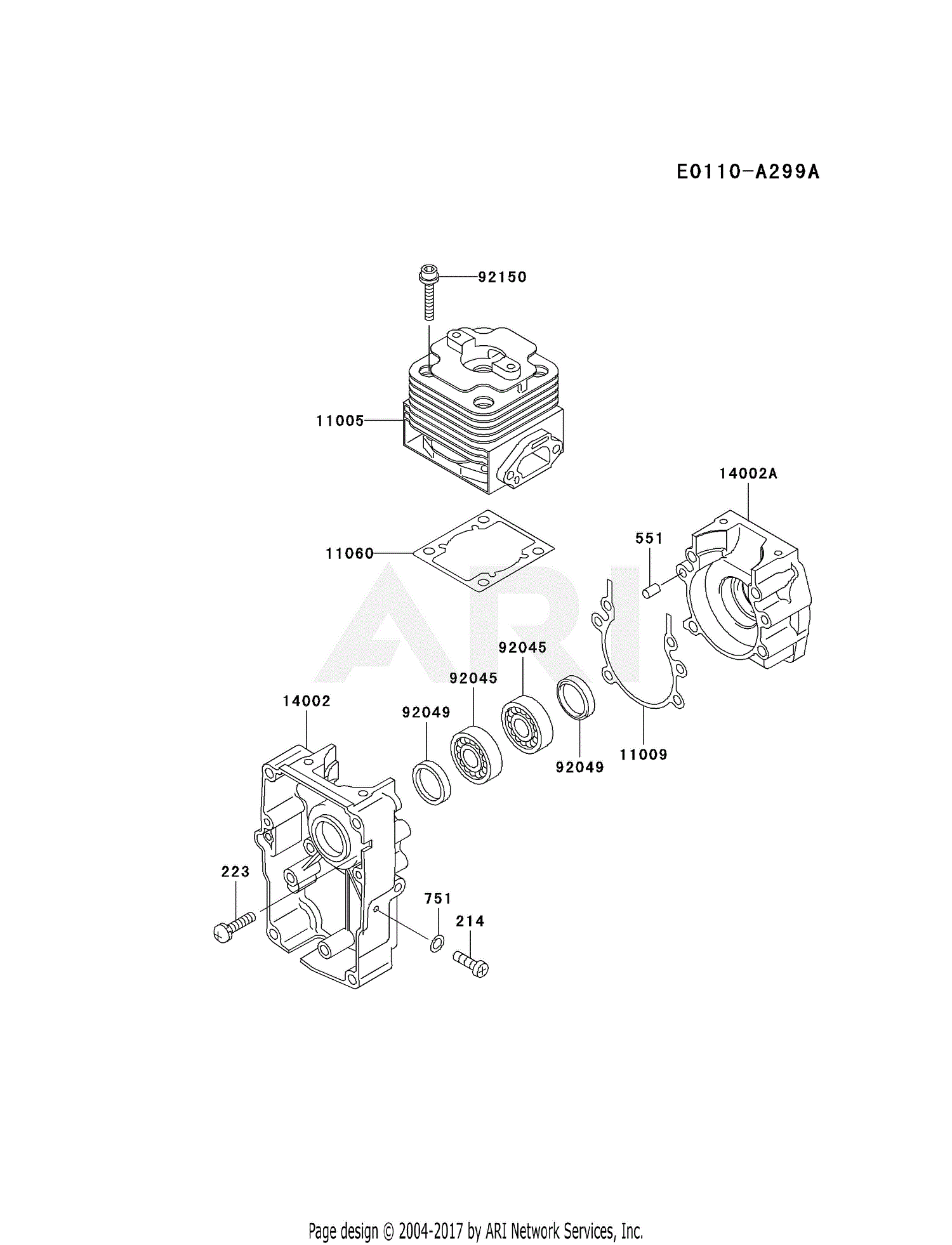 Kawasaki HG400A-AS02 Blower KRB400B Parts Diagram for CYLINDER/CRANKCASE