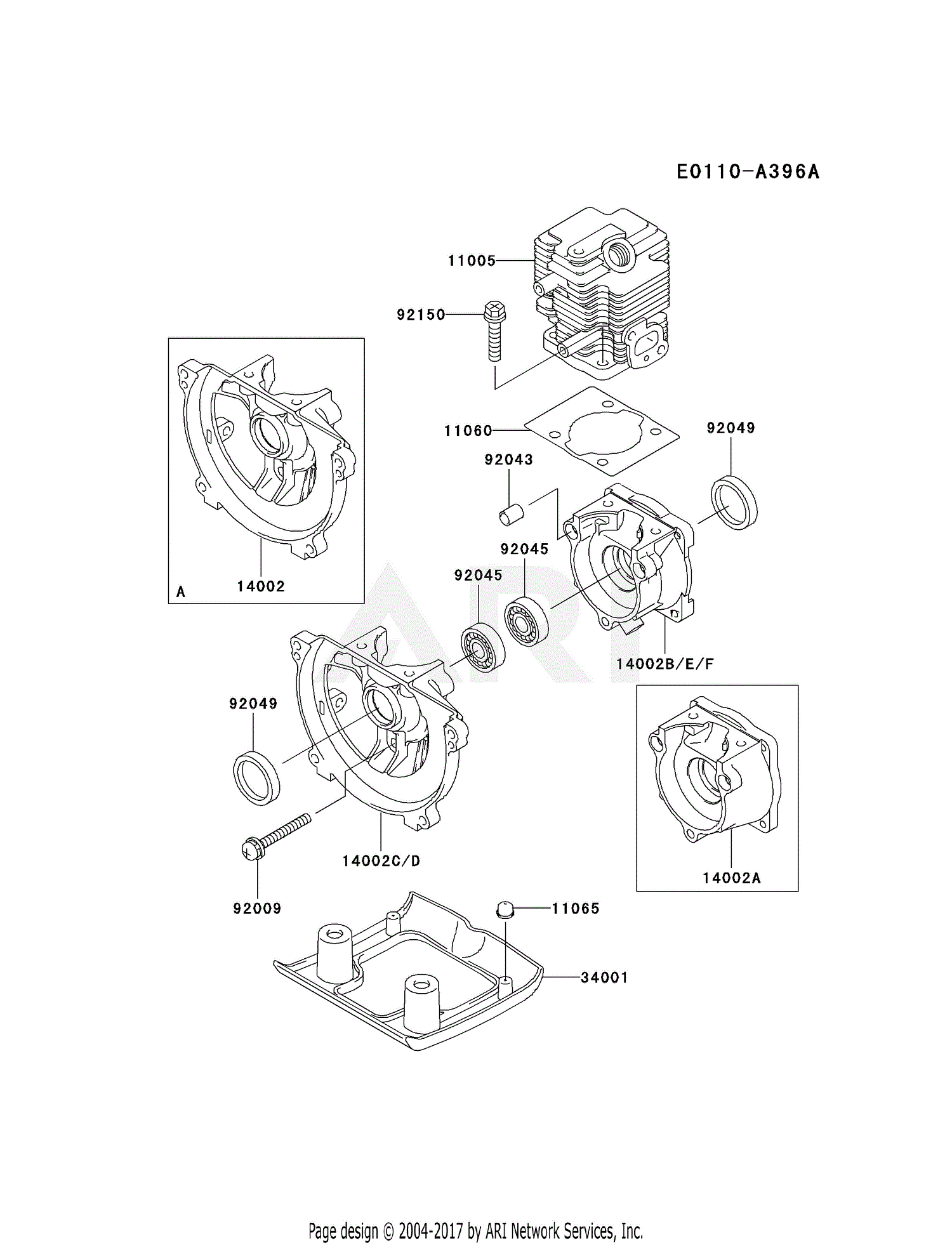 Kawasaki HA023F-AS01 Brush Cutter KBL23A Parts Diagram for CYLINDER