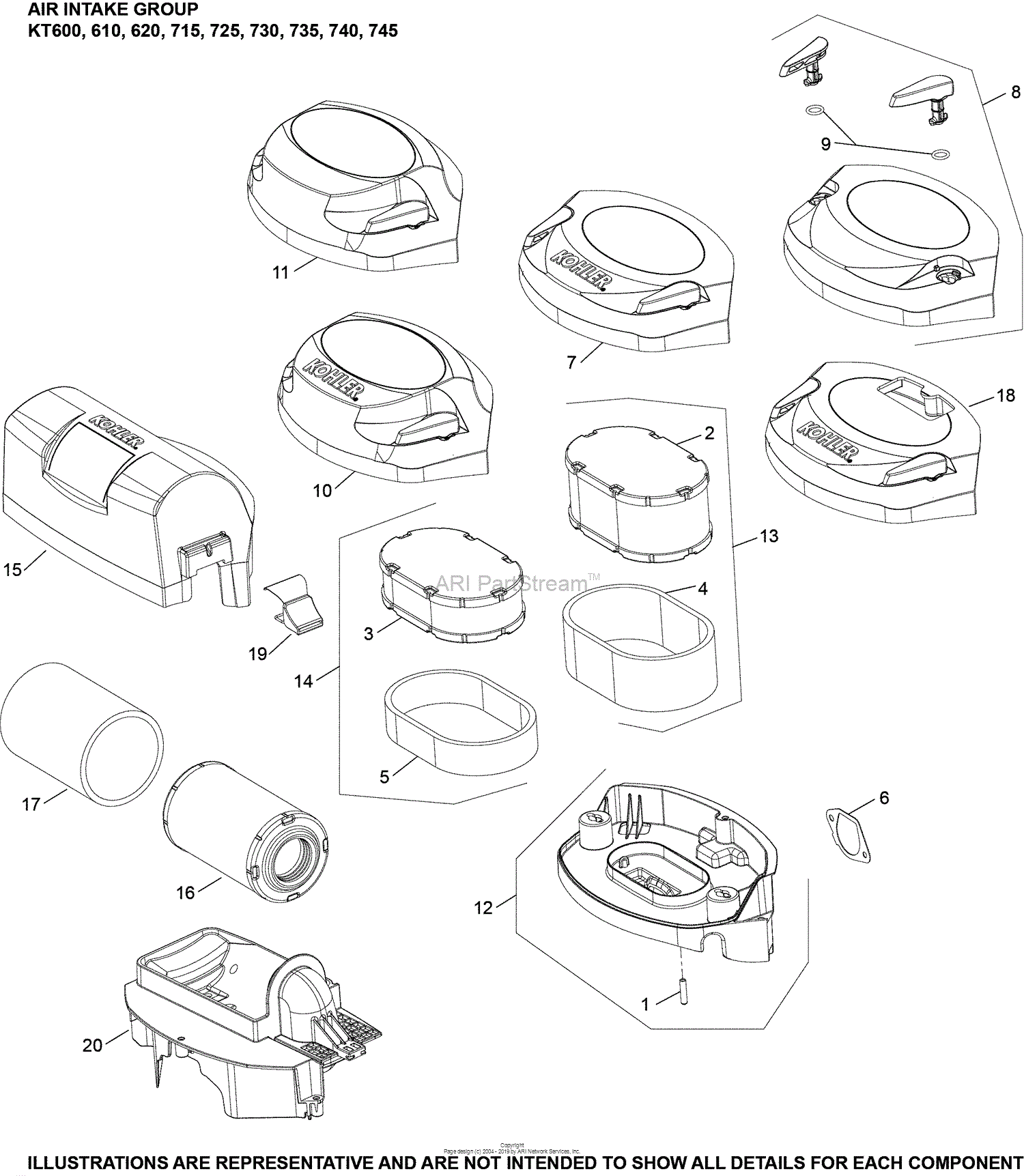 Kohler KT740-3081 EXCEL 25 HP (18.61 kW) Parts Diagram for Air Intake ...