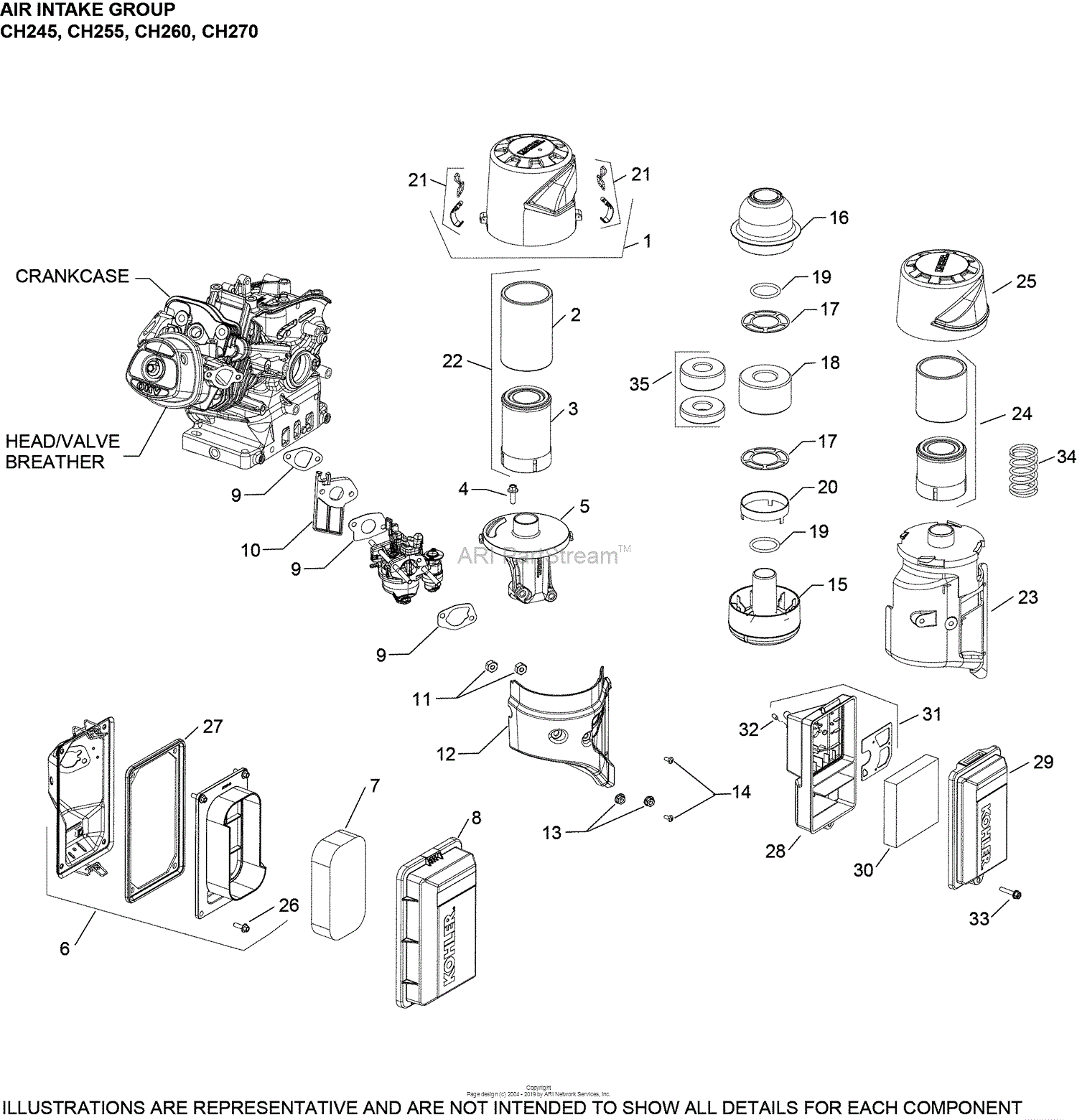 Kohler CH255-3168 HUSQUARNA Parts Diagram for Air Intake