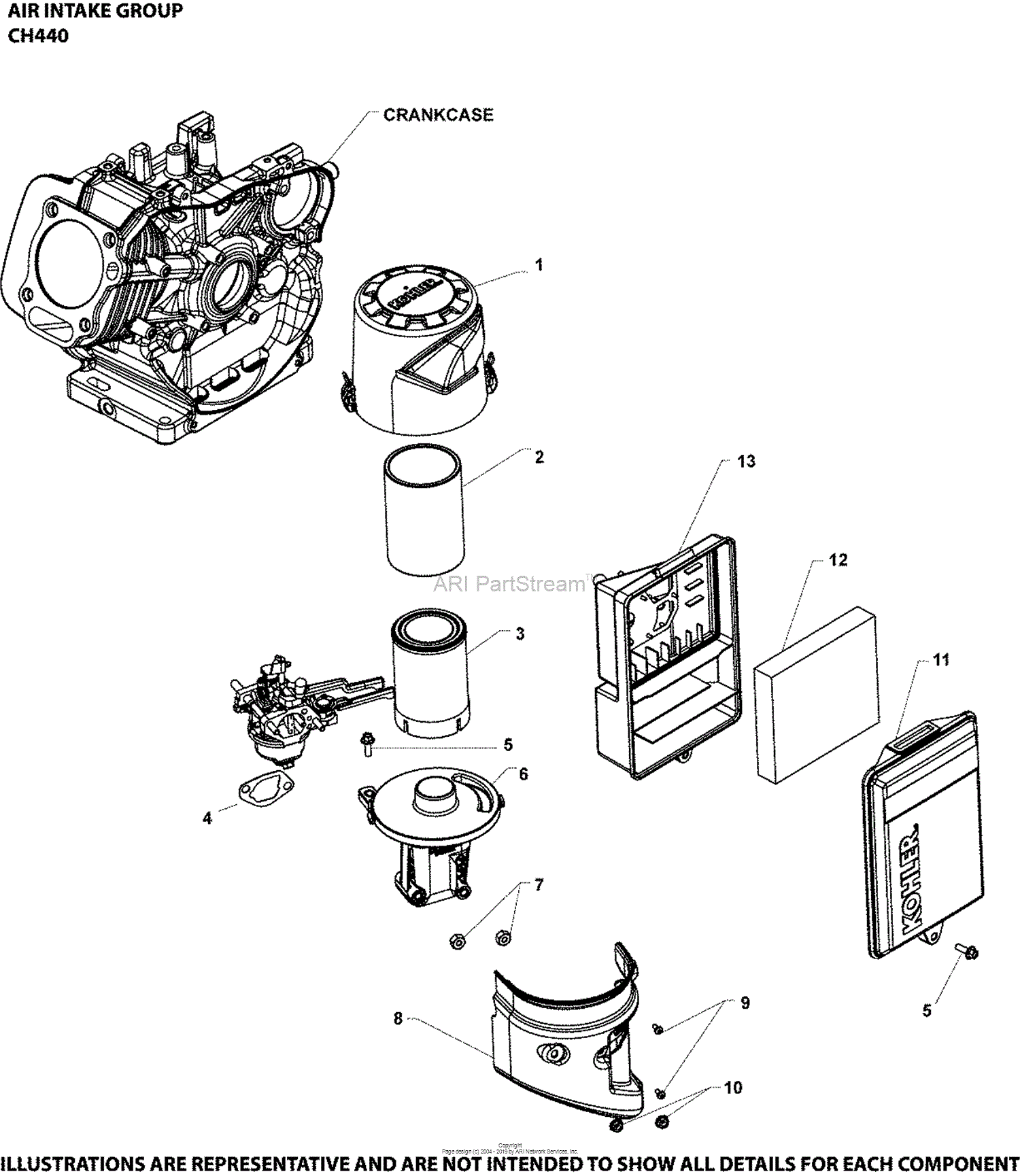 Kohler Ch440-0117 Sdmo Gross Power @ 3600 Rpm 14 Hp (10.5 Kw) Parts 