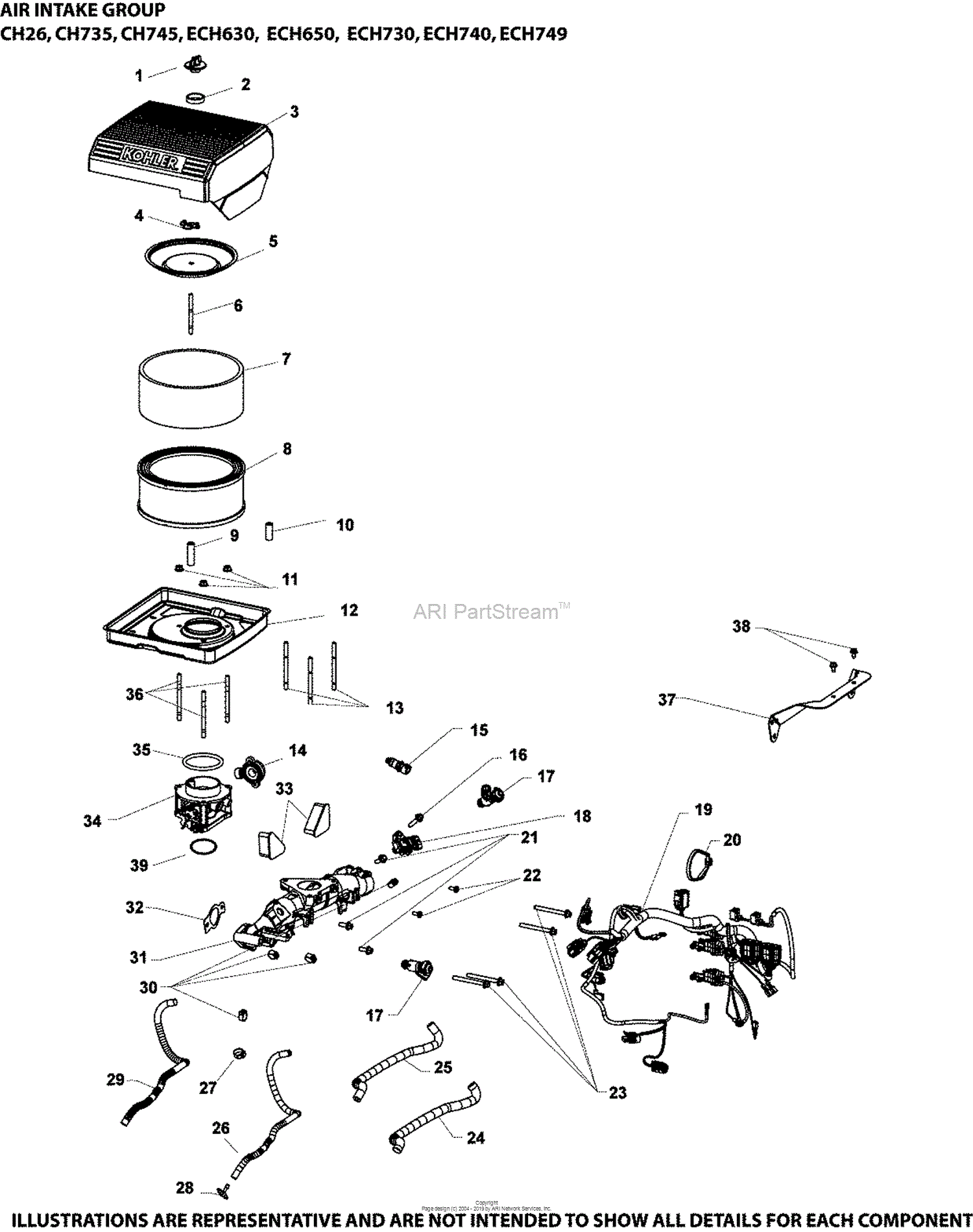 Kohler ECH730-0011 MILLER ELECTRIC 25 HP (18.61 kw) Parts Diagram for ...