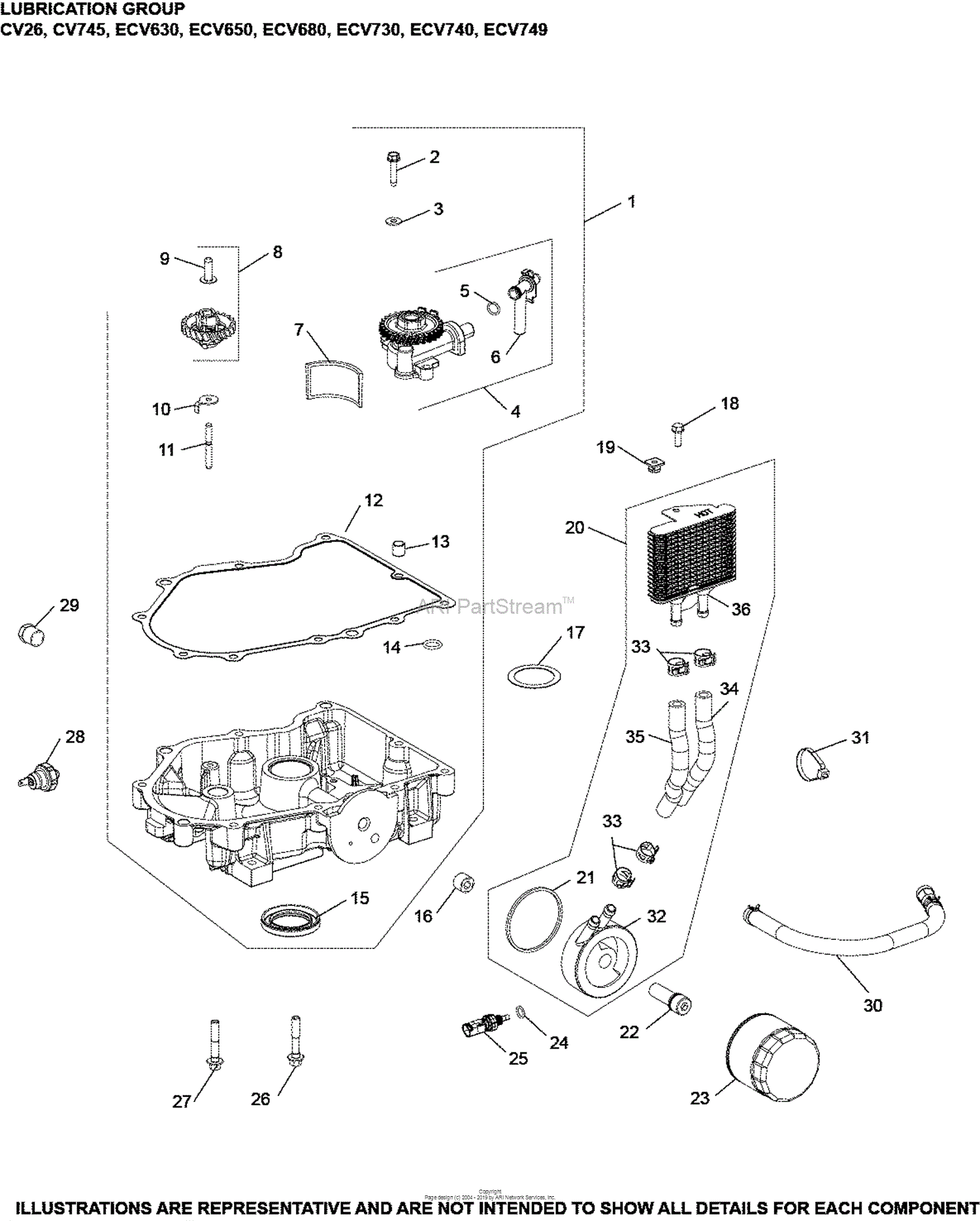 Kohler ECV740-3018 EXMARK 27HP(20.1 kw) Parts Diagram for Lubrication ...