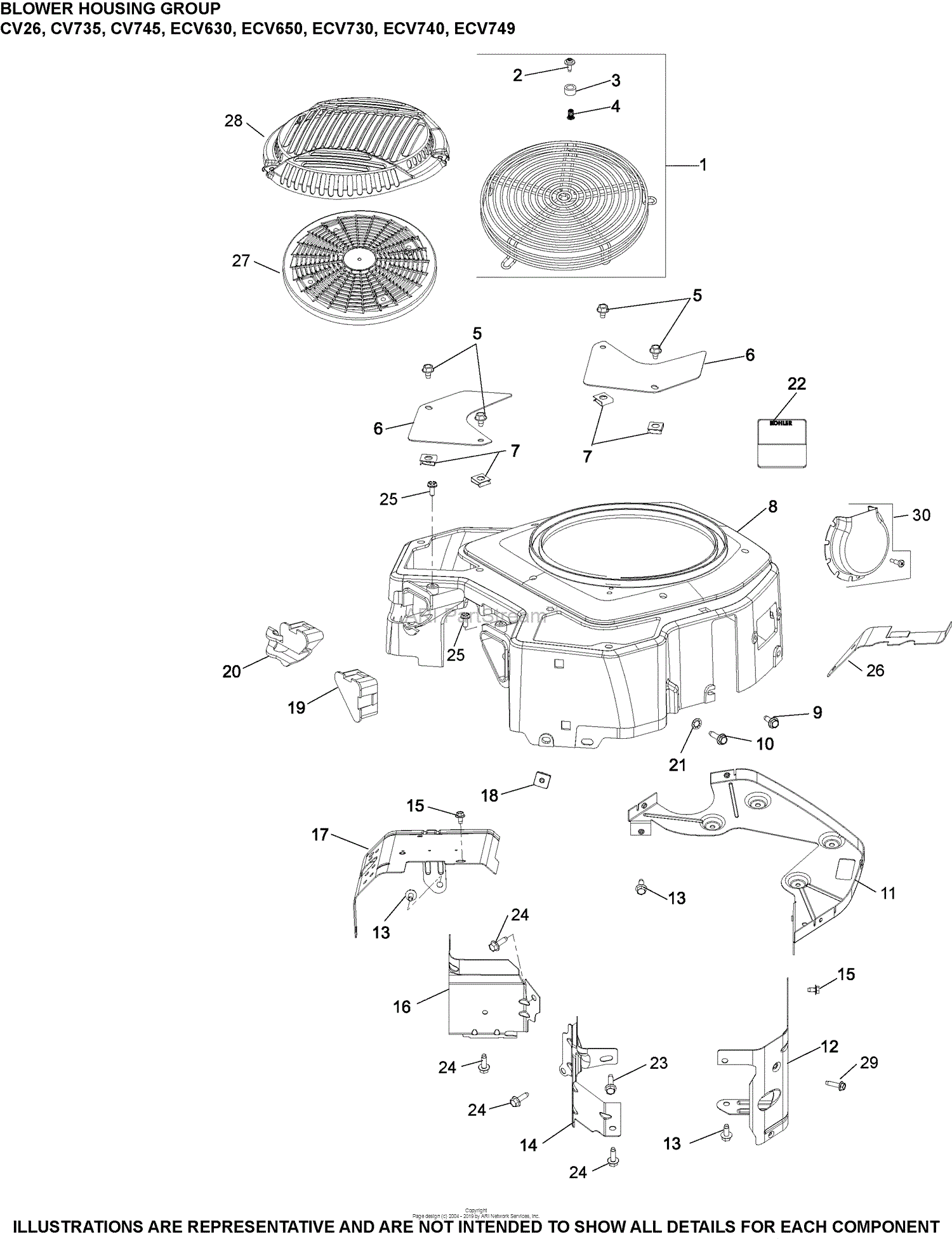 Kohler ECV740-3042 JOHN DEERE 27HP(20.1 kw) Parts Diagram for Blower ...