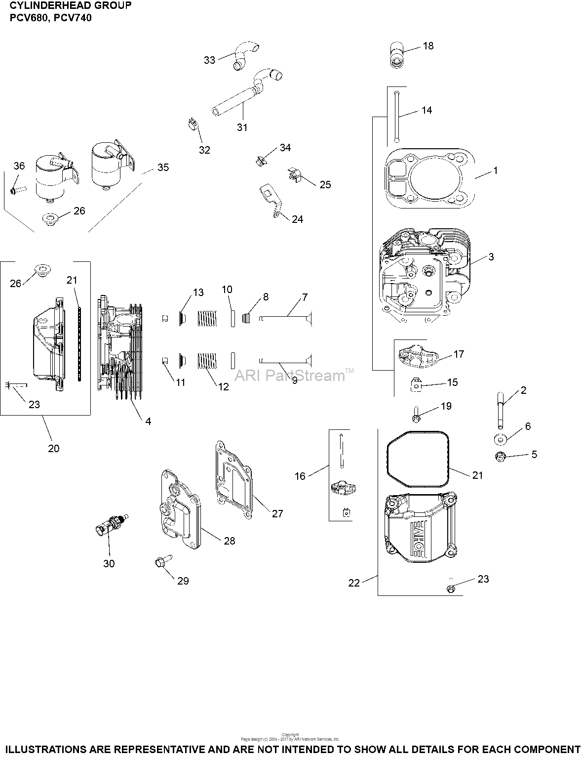 Kohler PCV680-3015 EXMARK 22 HP (16.4 kW) Parts Diagram for Cylinder ...