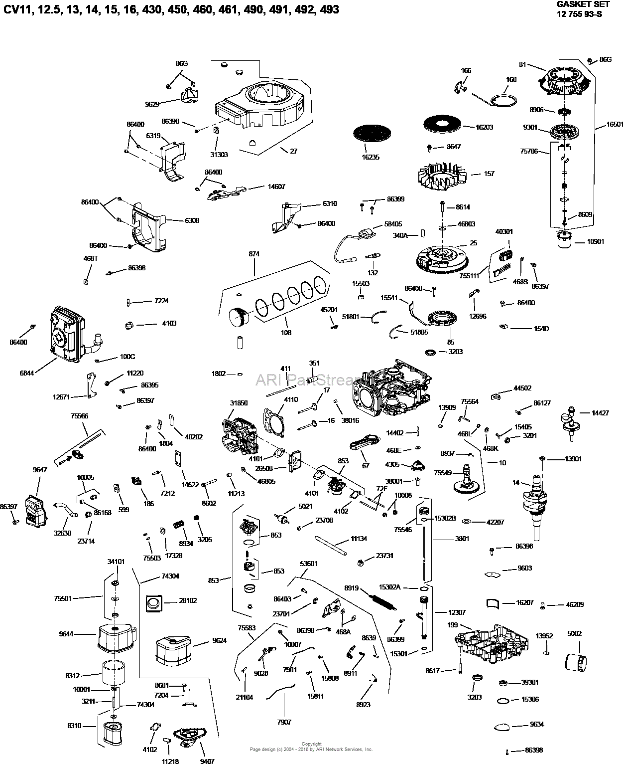 Kohler CV11-493 ONE PAGE MODEL COMPOSITE Parts Diagram for Engine