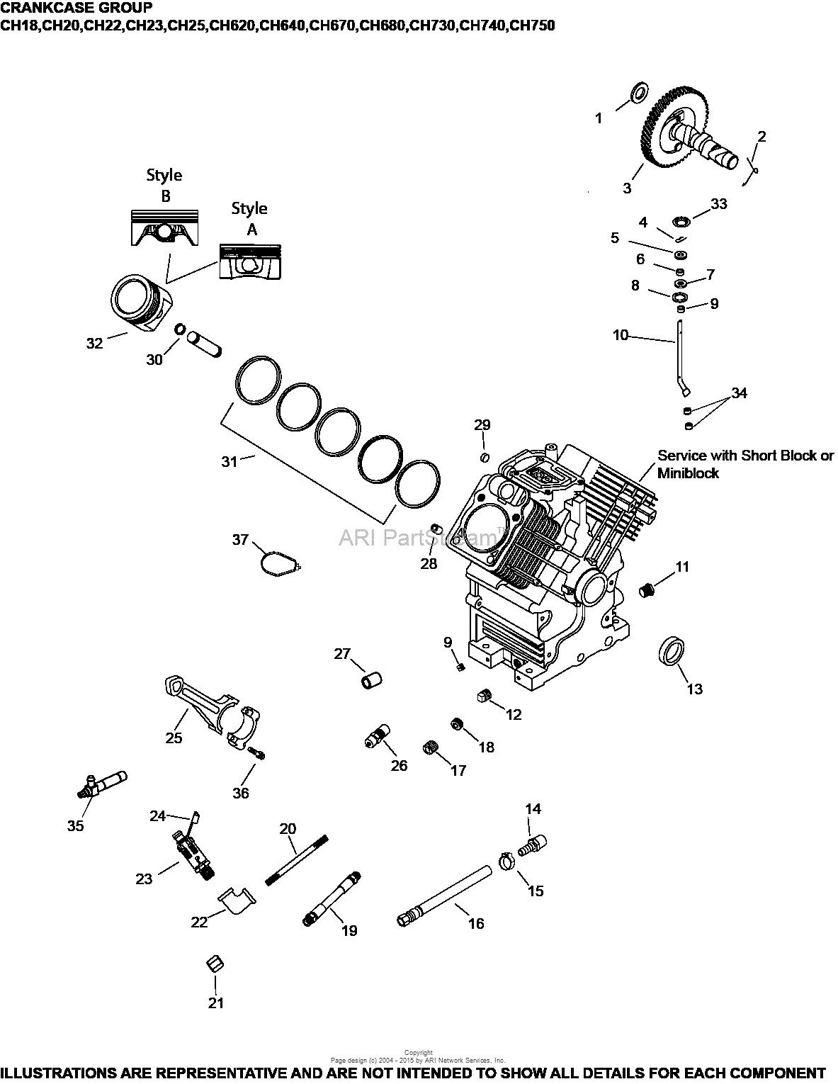 Kohler CH25-68670 TORO 25 HP (18.61 kW) Parts Diagram for Crankcase Group 2-24-148 CH18-750