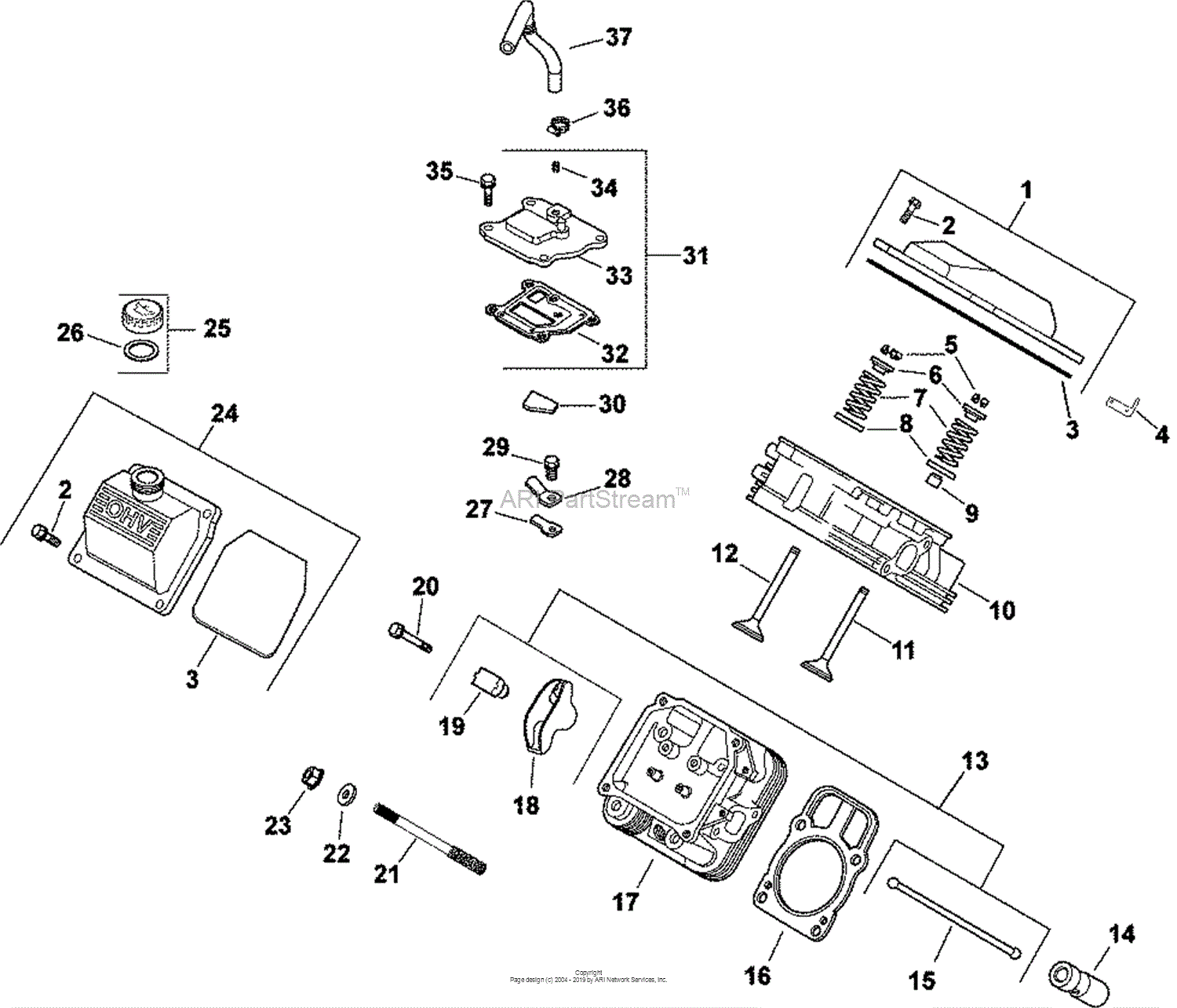 Kohler CH740-3136 TORO 25 HP (18.6 kW) Parts Diagram for Head/Valve ...