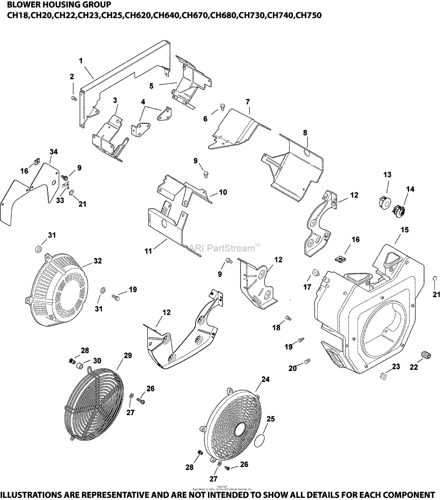 Kohler CH750-0010 TORO 27 HP (20.1 kW) Parts Diagram for Blower Housing