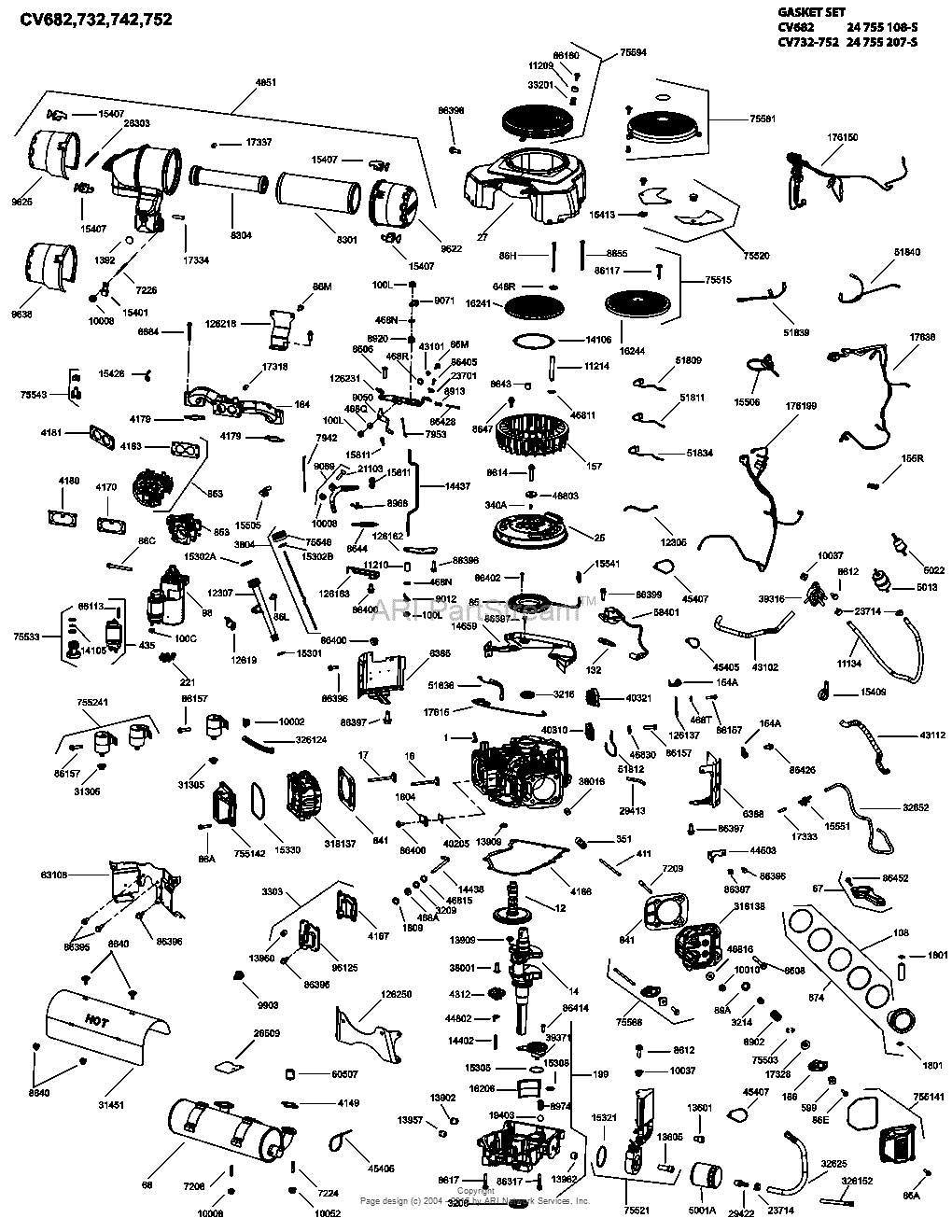 Kohler CV742-3037 EXMARK 25 HP (18.6kW) Parts Diagram for Engine