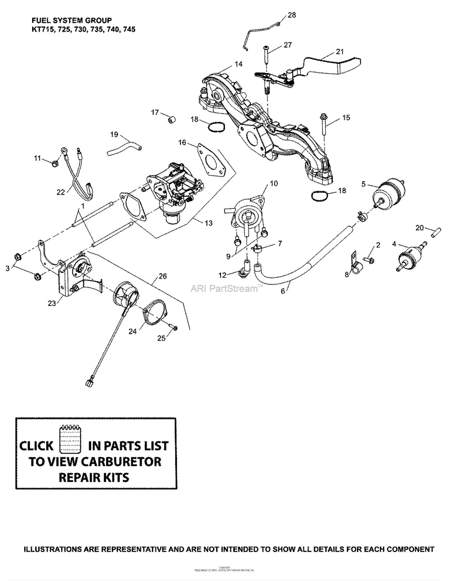 Kohler Kt740 3031 Ariens 25 Hp 1861 Kw Parts Diagram For Fuel System Group 8 32 115 Kt 6316