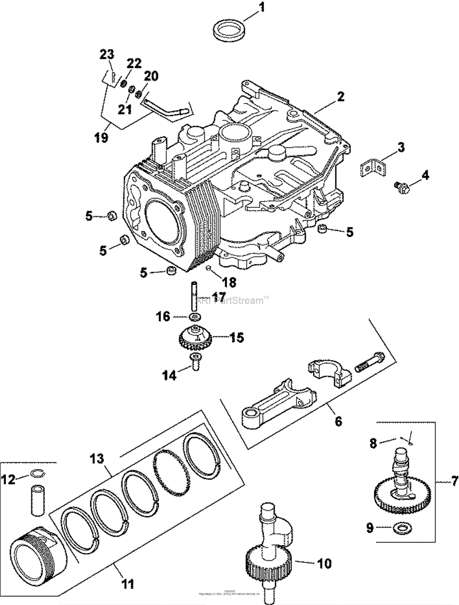 Kohler CV15-41587 FHP 15 HP (11.2 kW) Parts Diagram for Crankcase 2-27-64