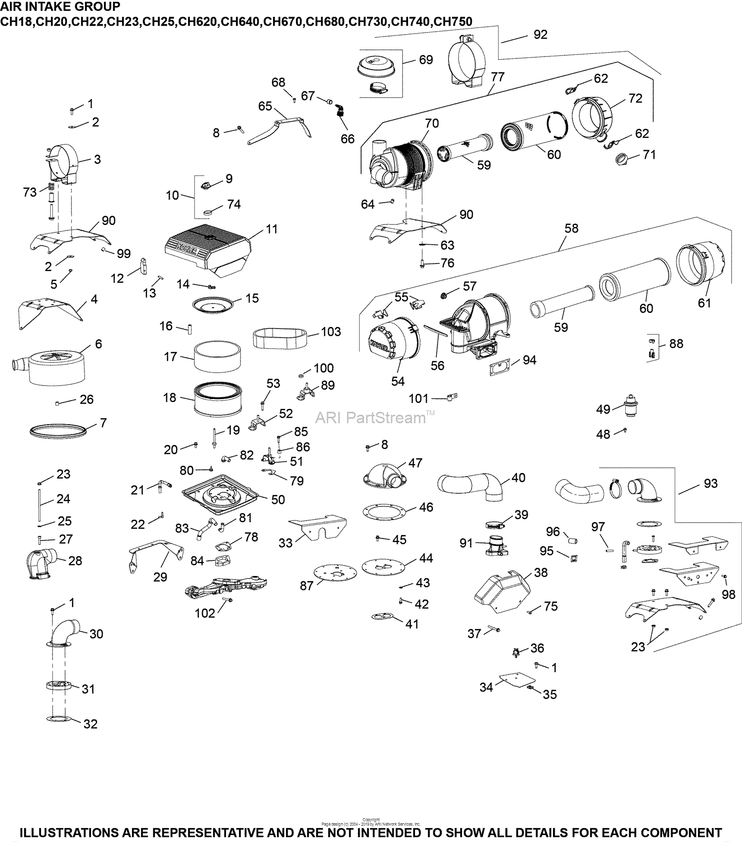 Kohler CH7403355 CHARLES MACHINEDITCH WITCH Parts Diagram for Air