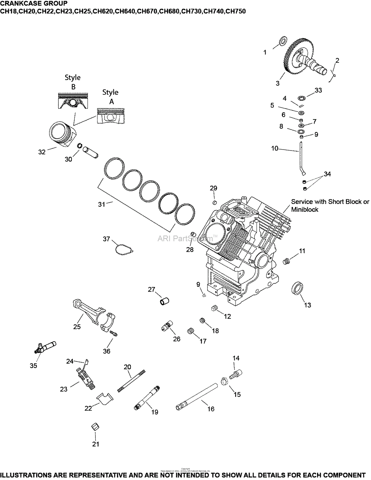 Kohler Ch25 68669 Snapper 25 Hp 18 61 Kw Parts Diagram For Crankcase Group 2 24 141 Ch18 750