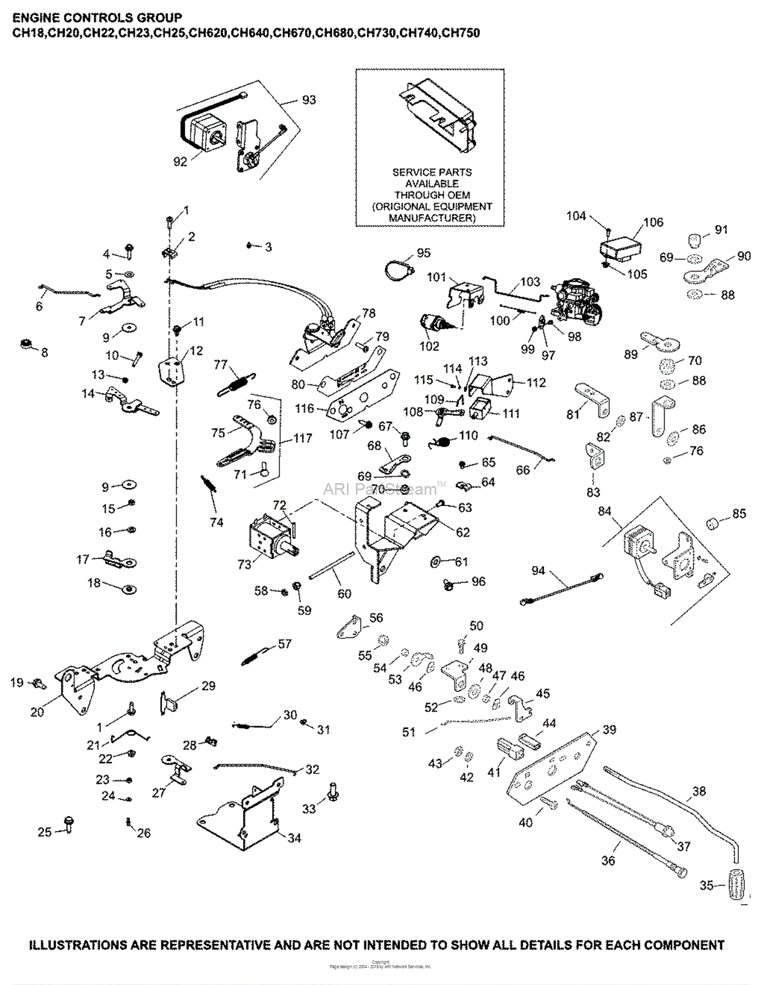 Kohler CH750-3074 DITCH WITCH 27 HP (20.1 kW) Parts Diagram for Engine Controls 9-24-404 CH18-750