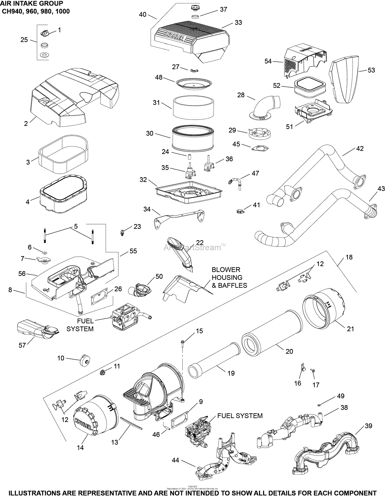 Kohler CH980-0002 BASIC 35 HP (26 kW) Parts Diagram for Air Intake ...