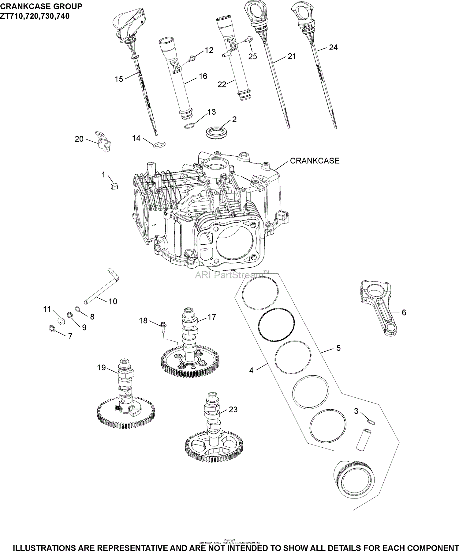 Kohler ZT740-3021 HOP 25 HP (18.6 kW) Parts Diagram for Crankcase 