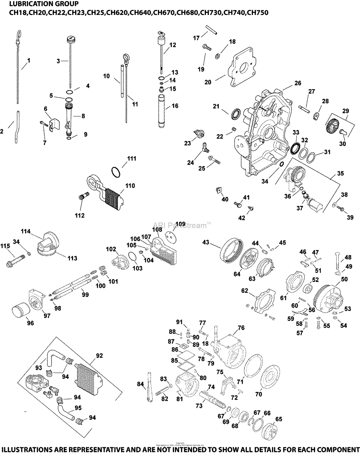 Kohler CH23-76569 EXMARK MFG. 23 HP (17.2 KW) Parts Diagram for Oil Pan ...