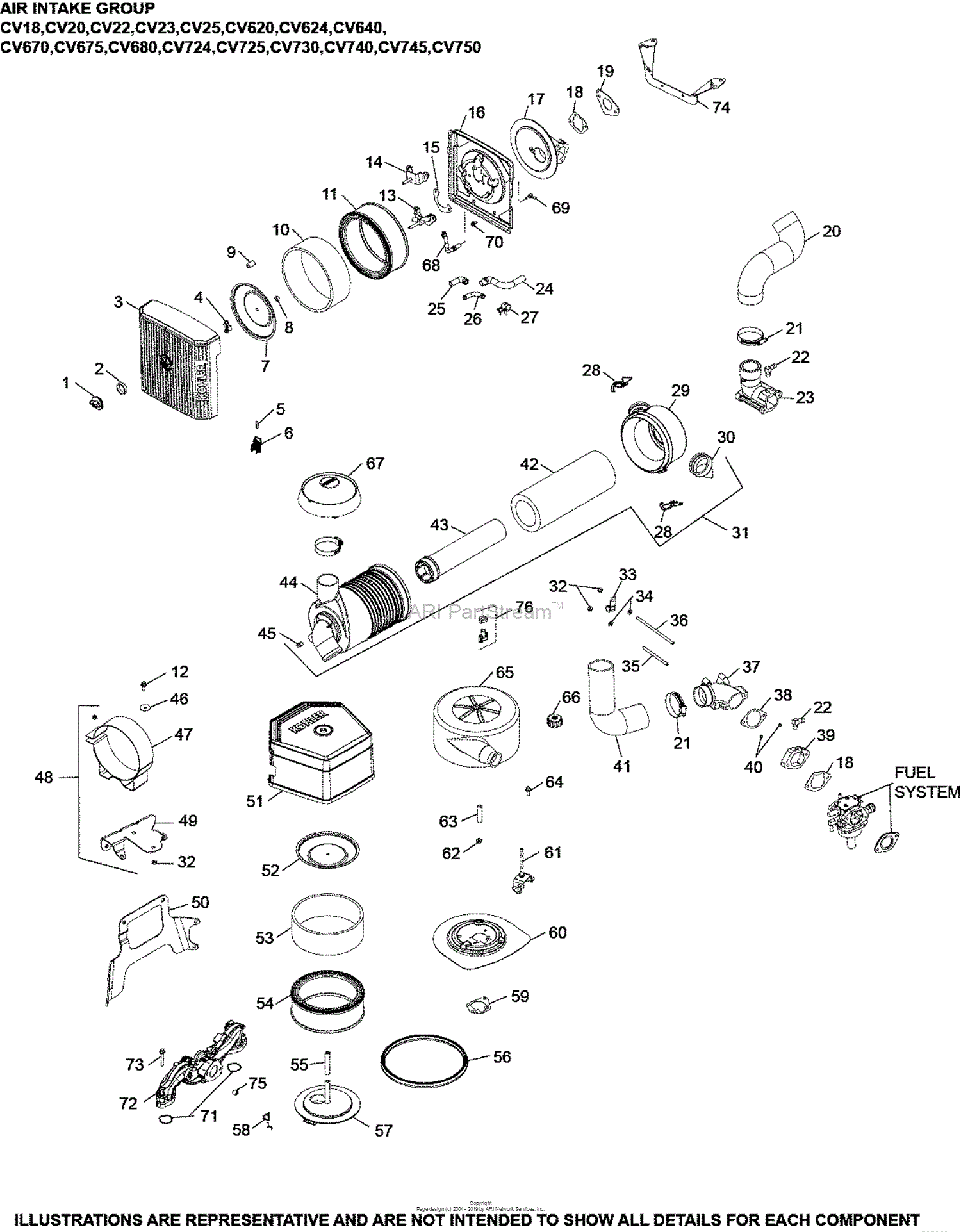 Kohler CV740-3135 TORO 25 HP (18.6 kW) Parts Diagram for Air Intake ...