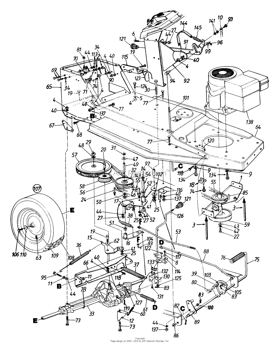 MTD 135C471F190 Lawn Tractor L12 (1995) Parts Diagram for Engine, Belt