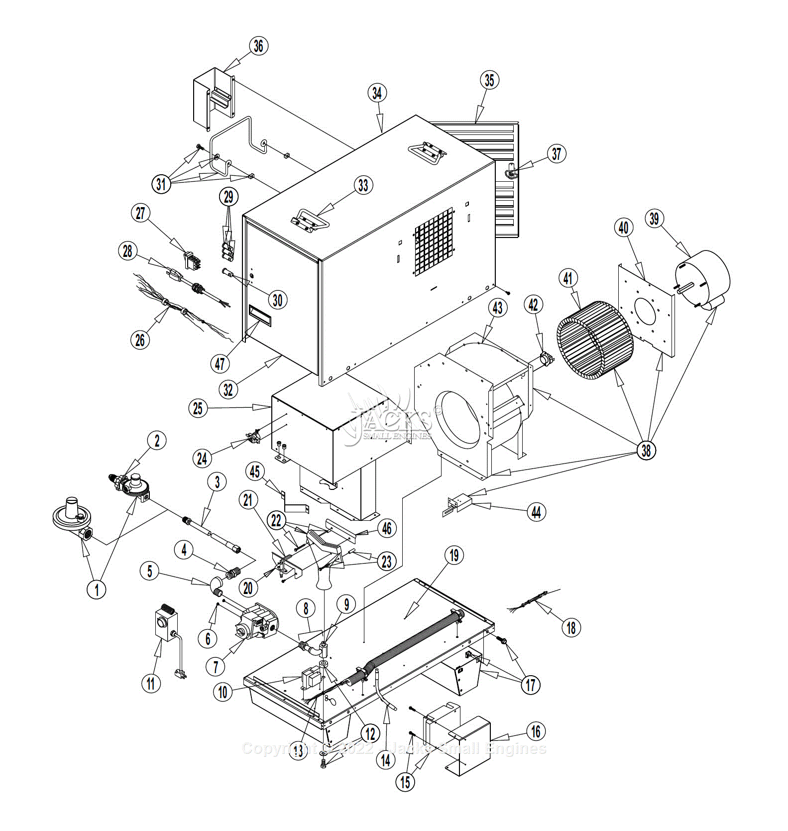 LB White PREMIER 80 DUCTABLE TENT HEATER Parts Diagram For Parts List