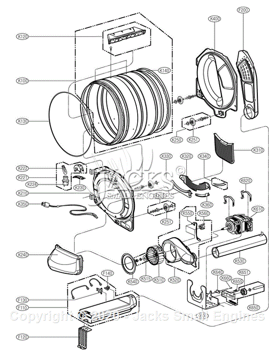 LG DLE2301R Parts Diagram for Drum and Motor Assembly