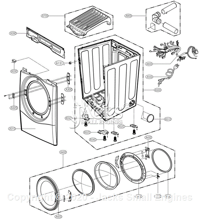 LG DLE2701V Parts Diagram for Cabinet and Door Assembly