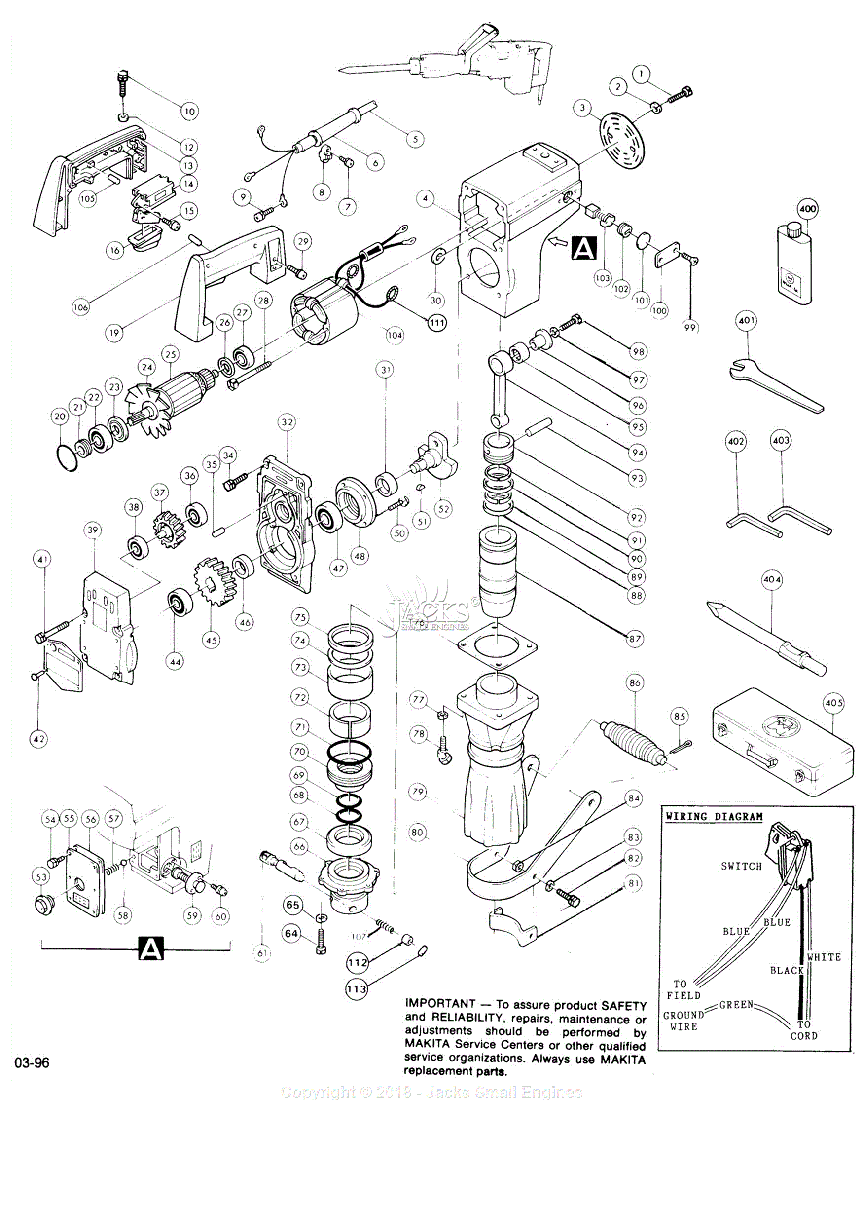 Makita HM1301 Parts Diagram for Assembly 1