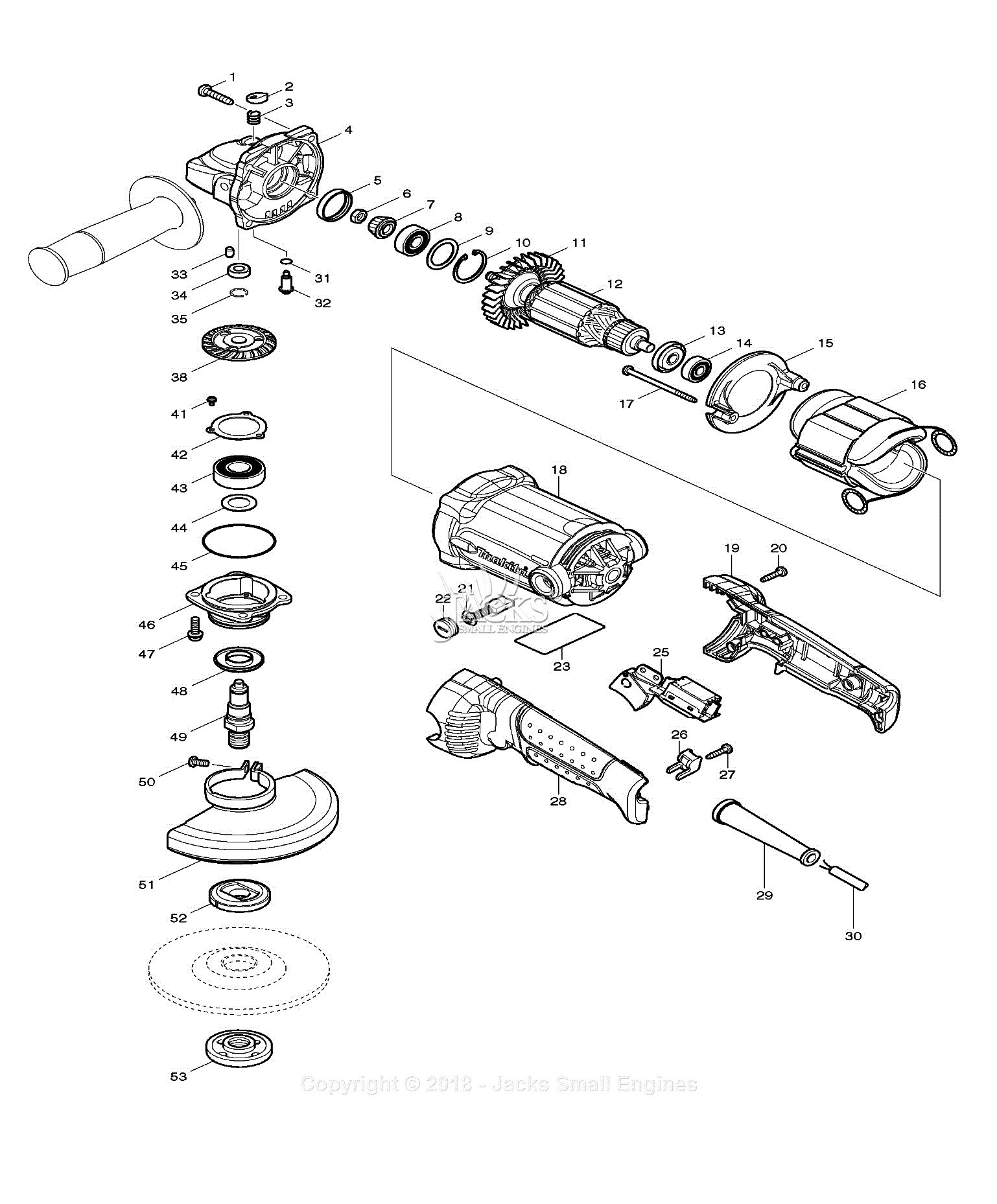 Makita GA5010Z Parts Diagram for Assembly 1