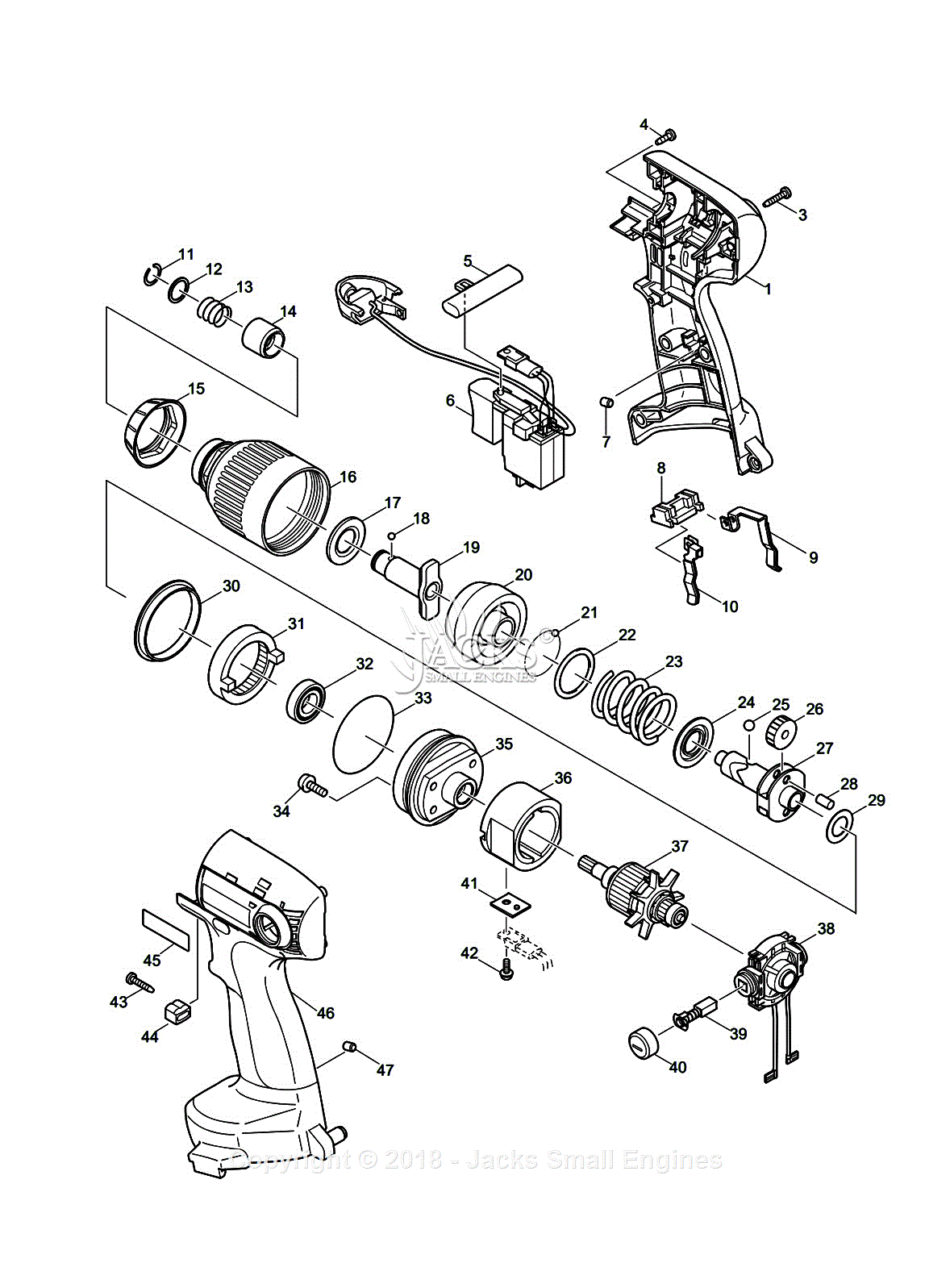 Makita 6935FDWDE Parts Diagram for Assembly 1