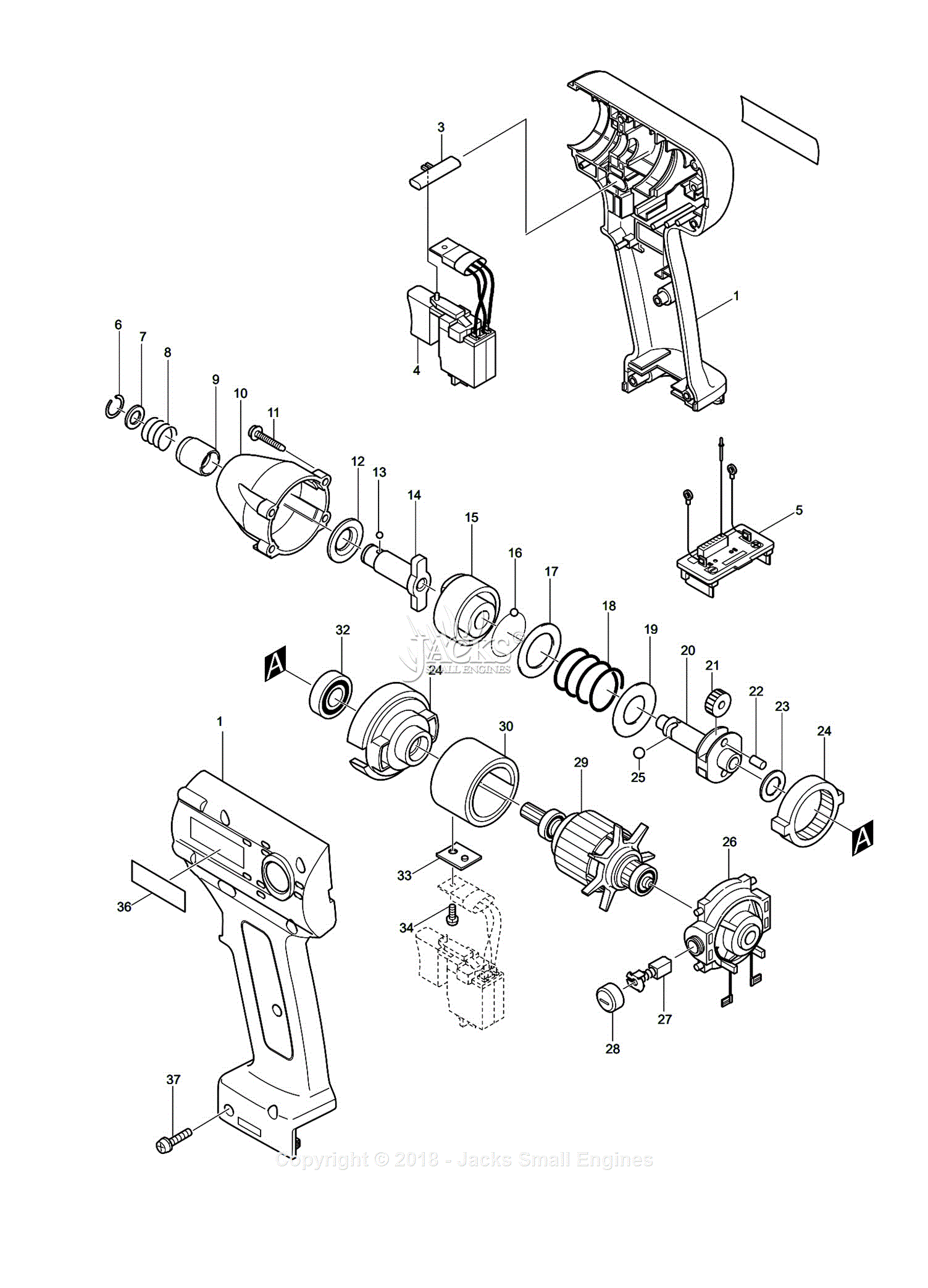 Makita BTD060Z Parts Diagram for Assembly 1