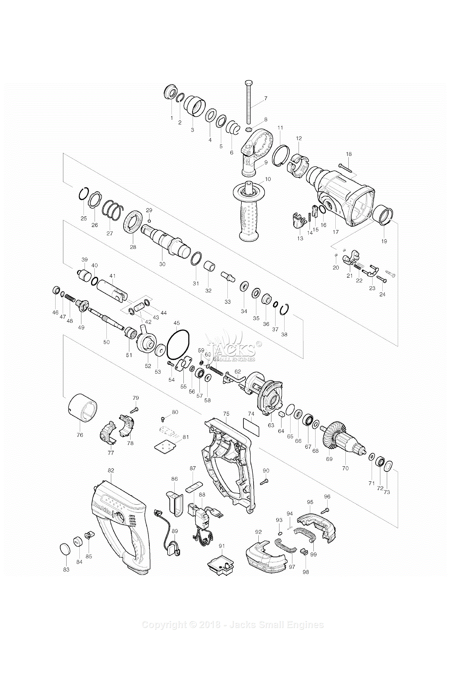 Gummi terrorist Etna Makita BHR202 Parts Diagram for Assembly 1