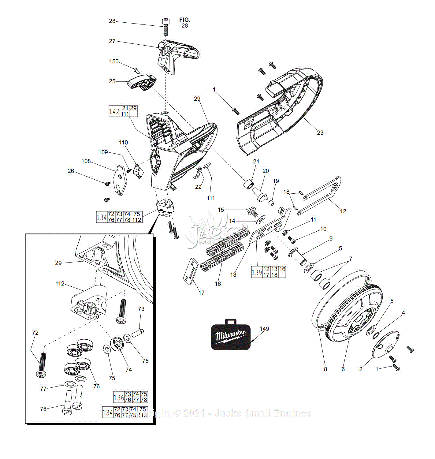 Milwaukee 2729-21 M18 Fuel Deep Cut Bandsaw Parts Parts Diagram for M18 ...