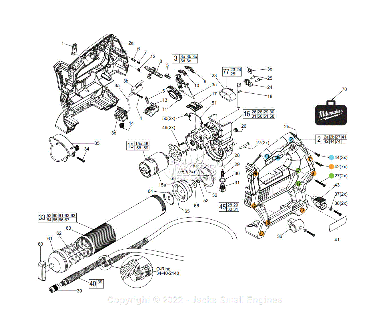 Milwaukee 2646-22CT (Serial E98A) M18 Grease Gun Parts Parts Diagram