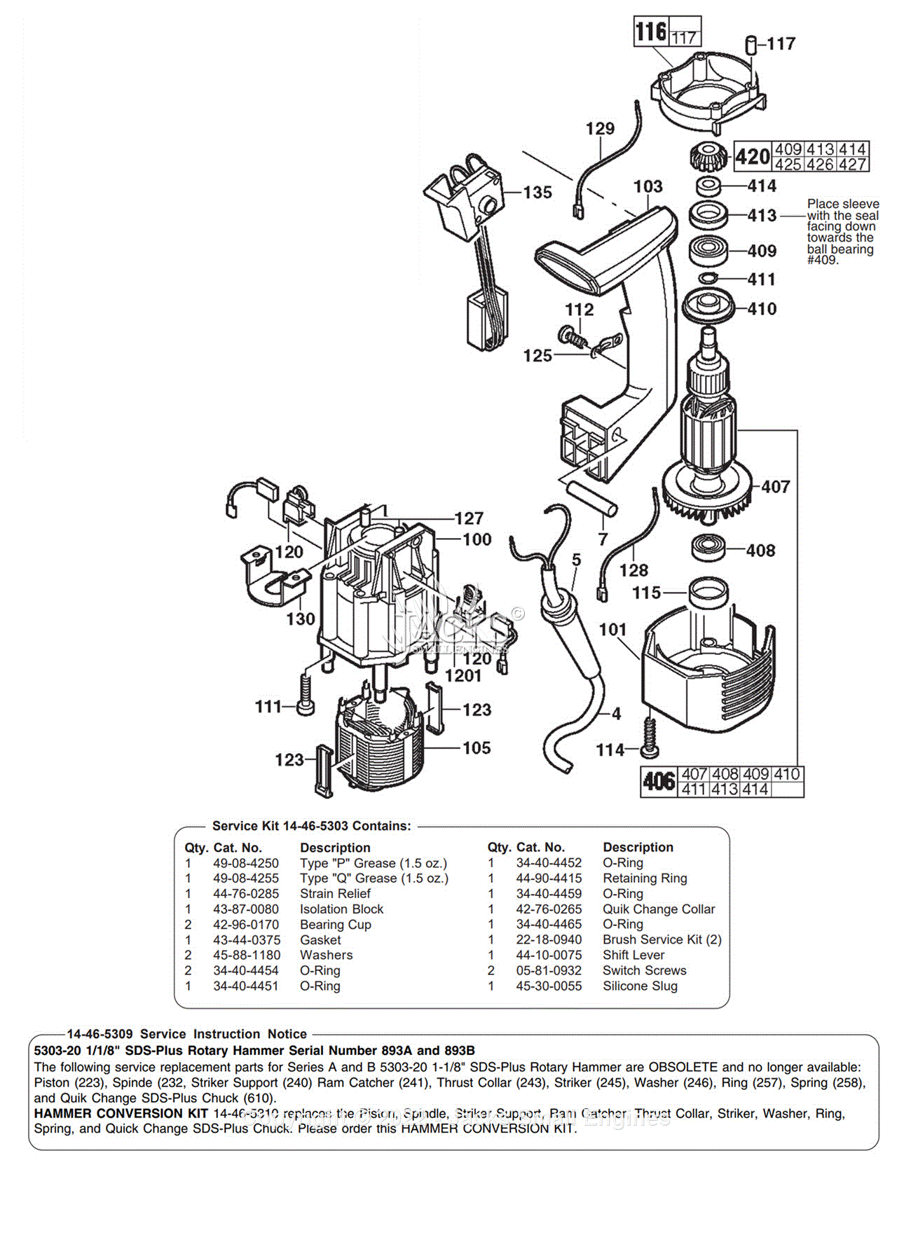 Milwaukee 5303 20 Serial 893C Milwaukee Rotary Hammer Parts