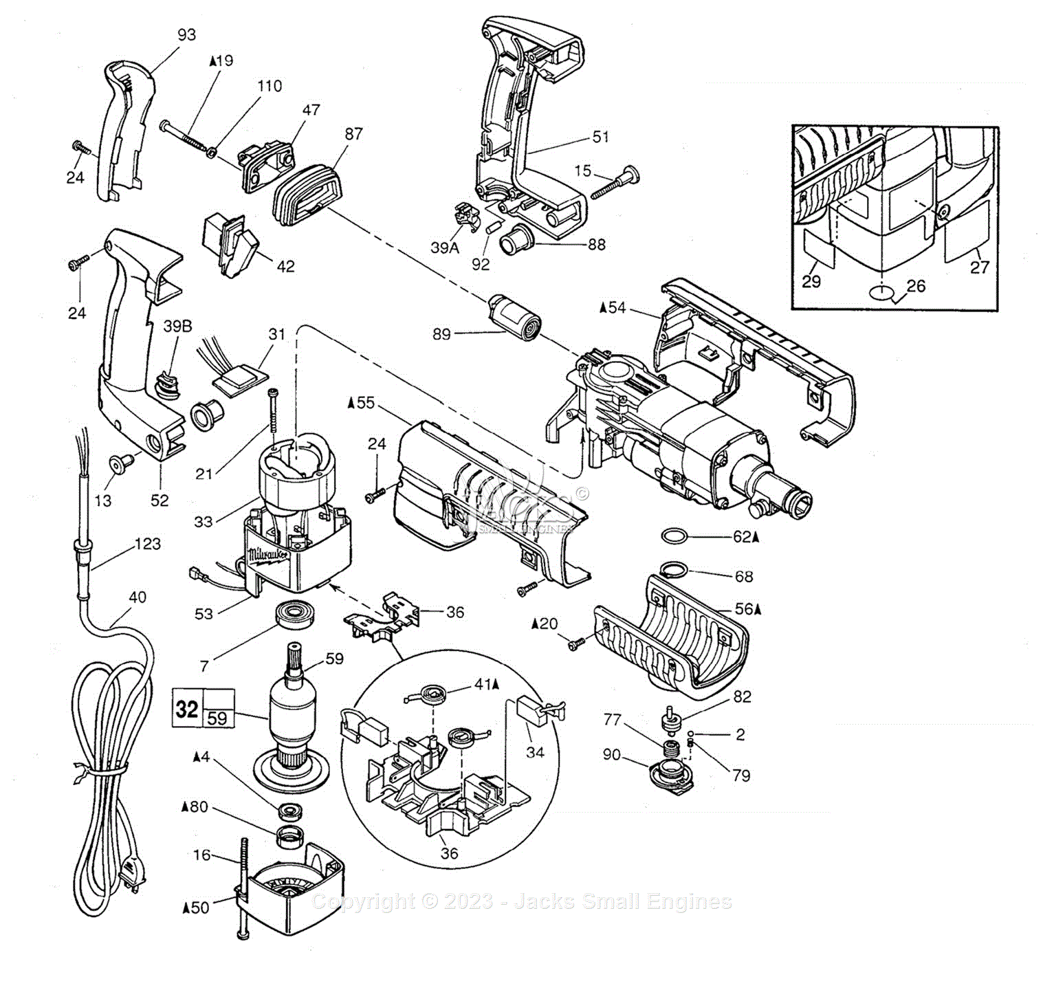 Milwaukee 5316 Serial 845c Milwaukee Rotary Hammer Parts Parts Diagram For Parts List 1 