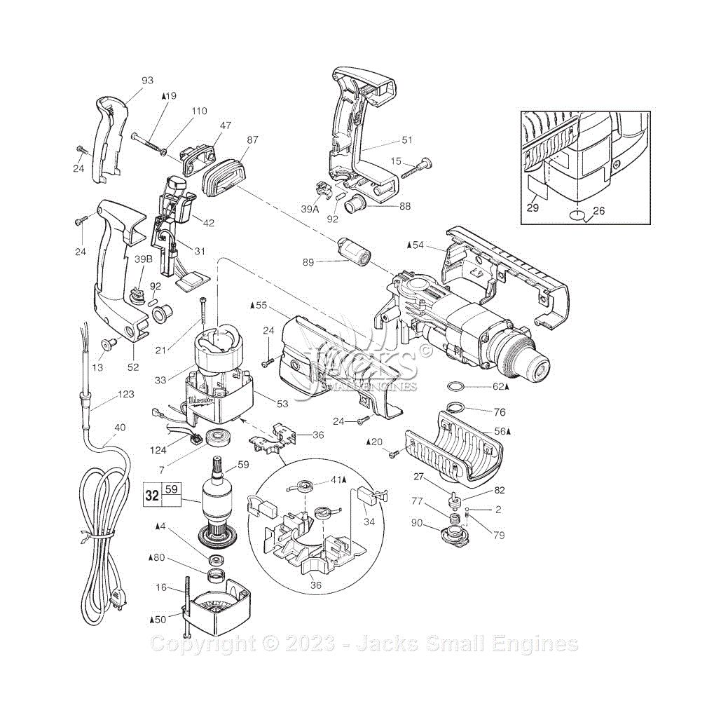 Milwaukee 5346-21 (Serial 187B) Rotary Hammer Parts Parts Diagram for 1 ...