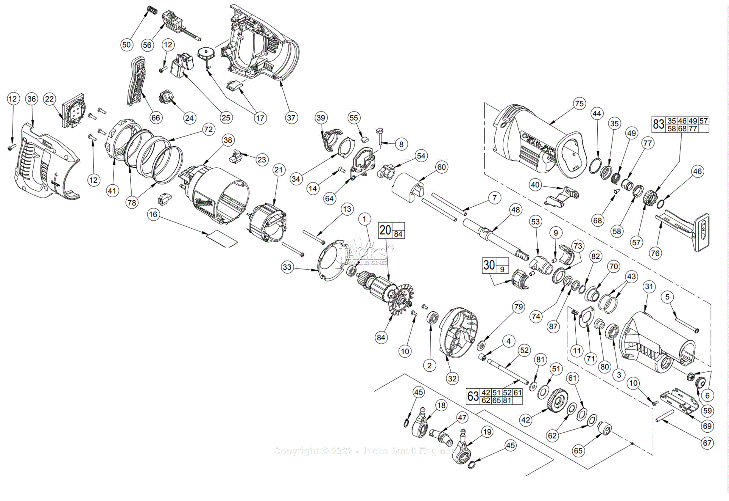 Milwaukee 6523-21 (Serial A65B) Milwaukee Sawzall Parts Parts Diagram ...