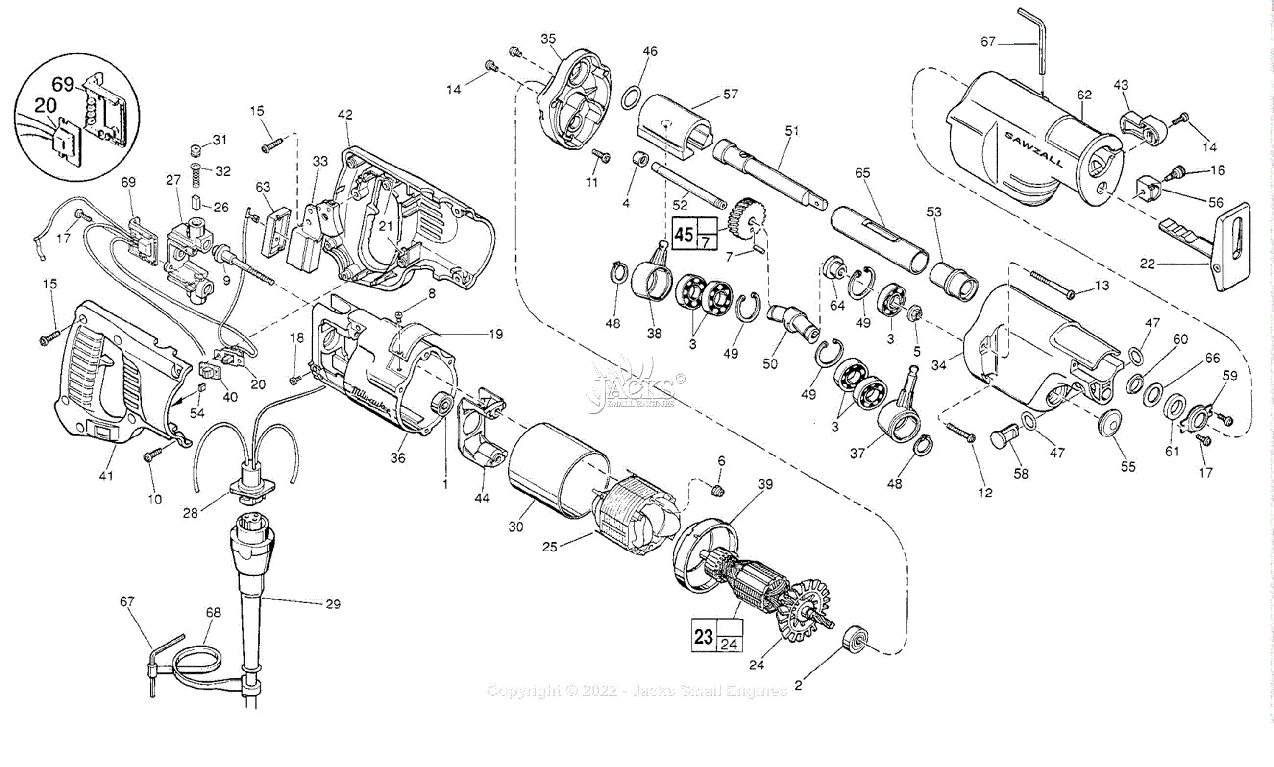 Milwaukee 6527 (serial 774-67631) Milwaukee Sawzall Parts Parts Diagram 