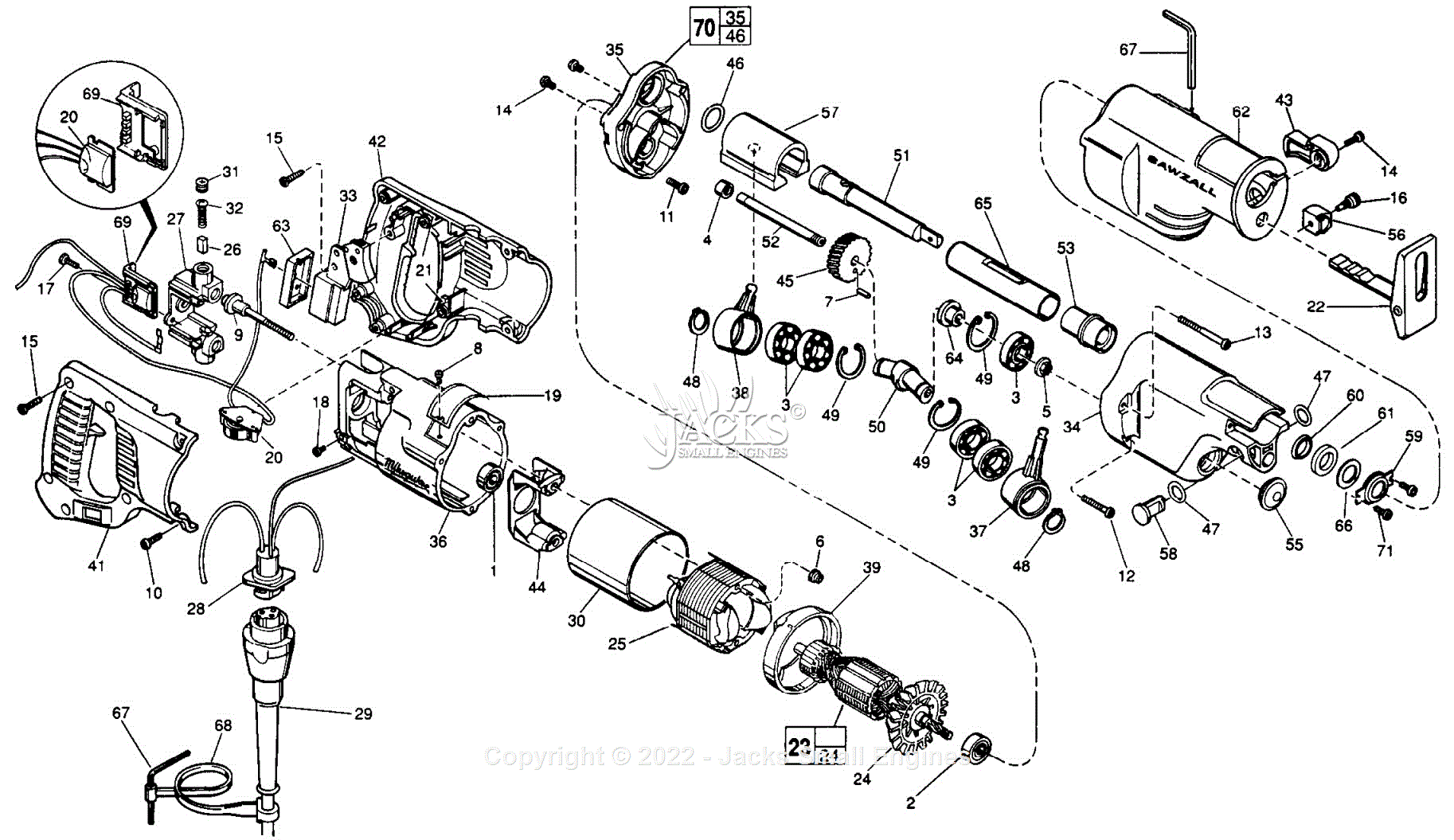 Milwaukee 6527 (Serial 774C) Milwaukee Sawzall Parts Parts Diagram for ...