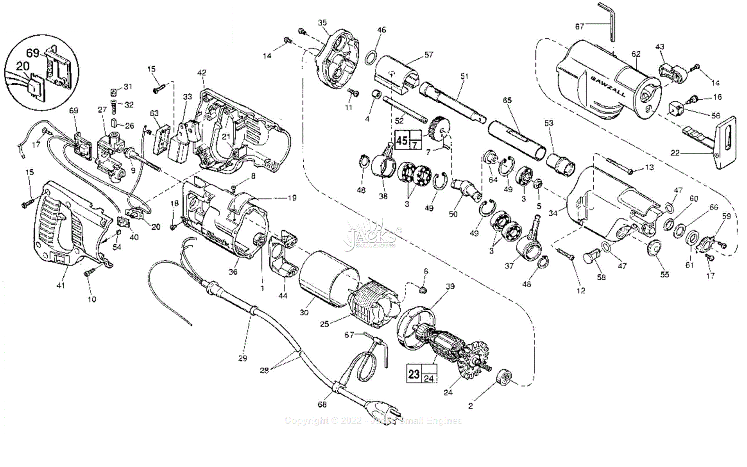 Milwaukee 6528 (Serial 775-31176) Milwaukee Super Sawzall Parts Parts ...