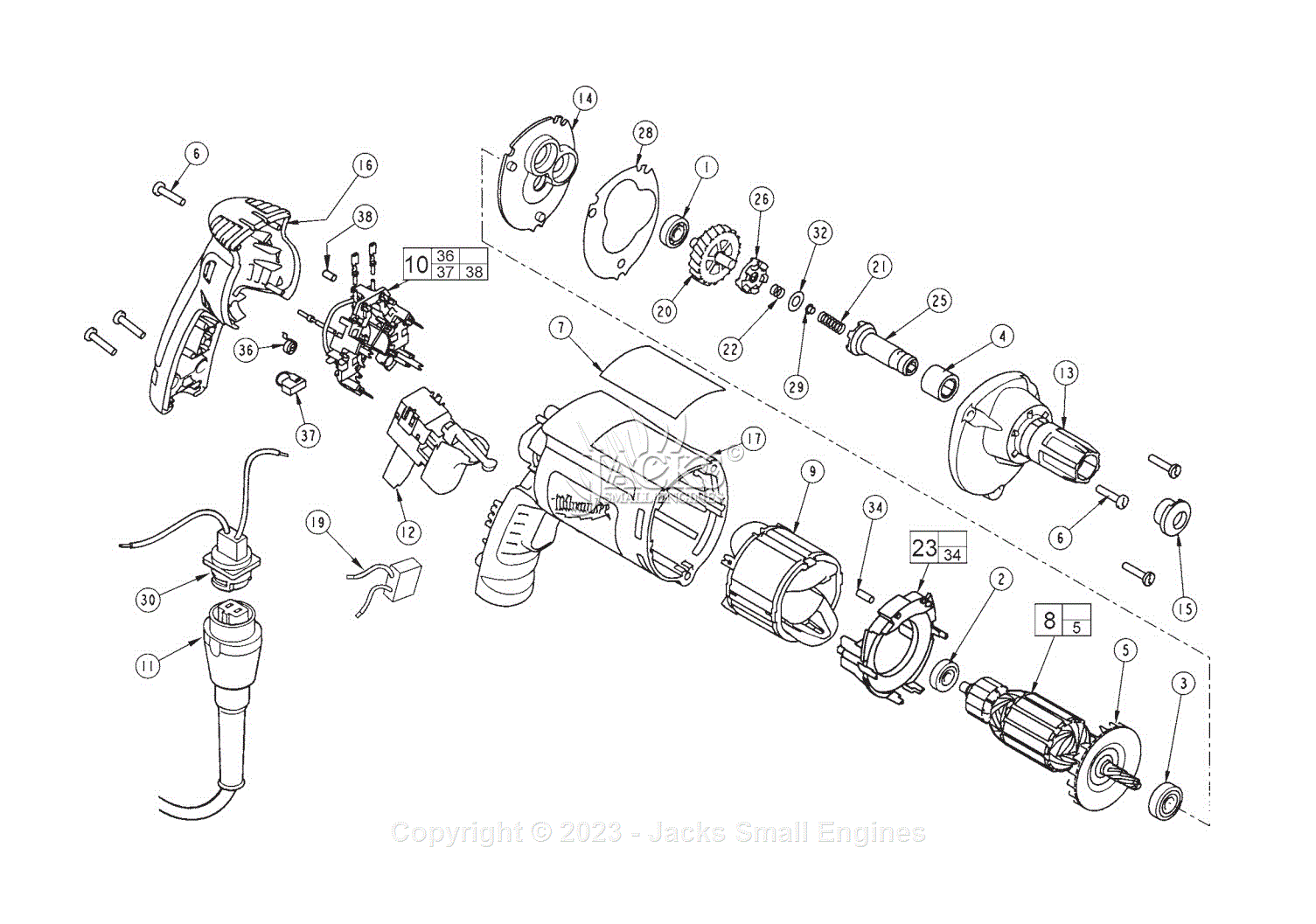 Milwaukee 6707-55 (SER A06B) Screwgun Parts Diagram for 1