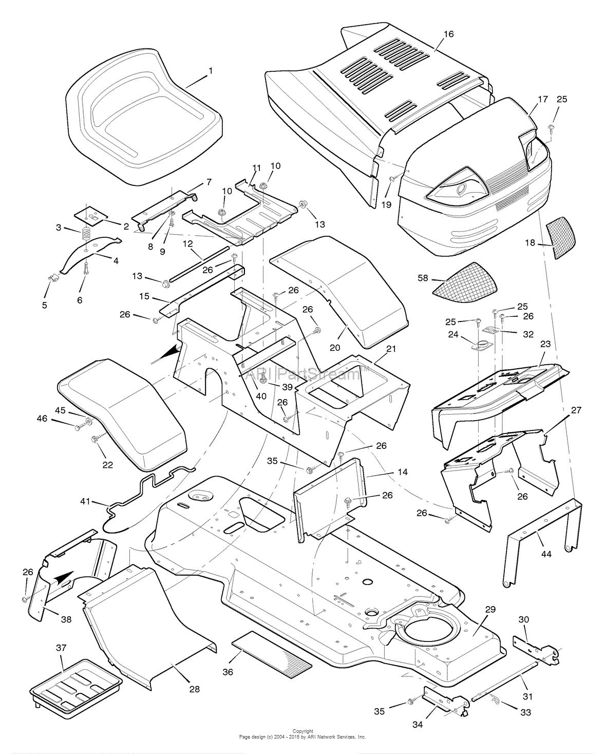Murray 42910x92a Lawn Tractor 1996 Parts Diagram For Chassis And Hood