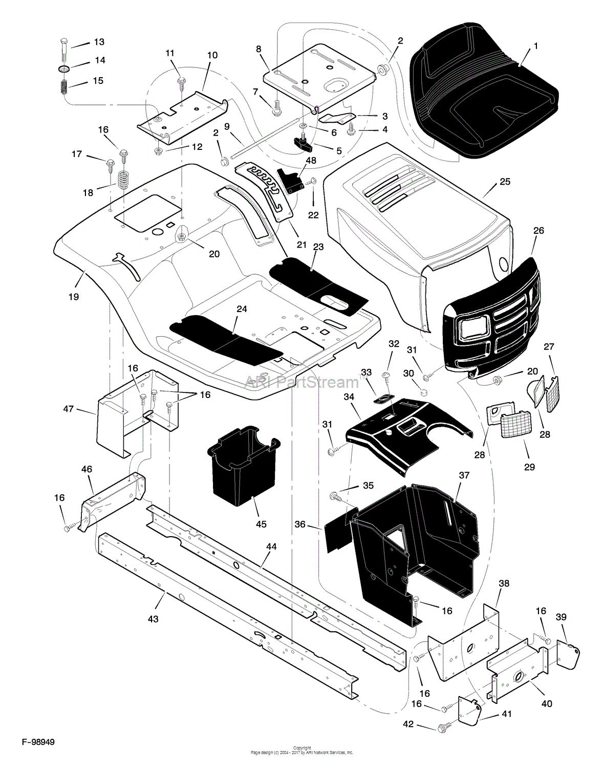 Murray 38515x92B - Lawn Tractor (1998) Parts Diagram for Chassis & Hood