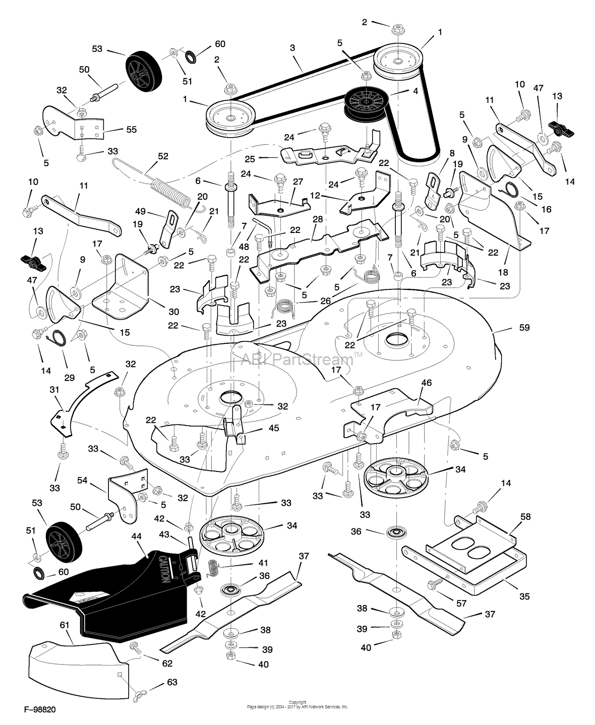 Murray 42591x92A - Lawn Tractor (1998) Parts Diagram for Mower Housing