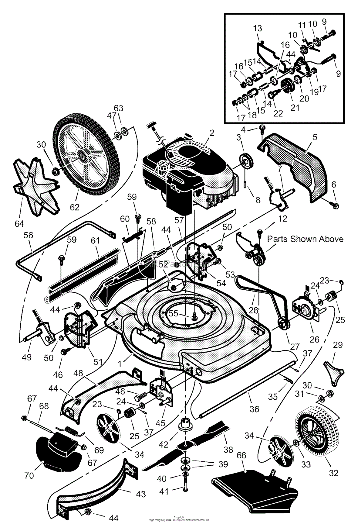 Labeled Lawn Mower Engine Diagram - Murray 38602x70J - Lawn Tractor
